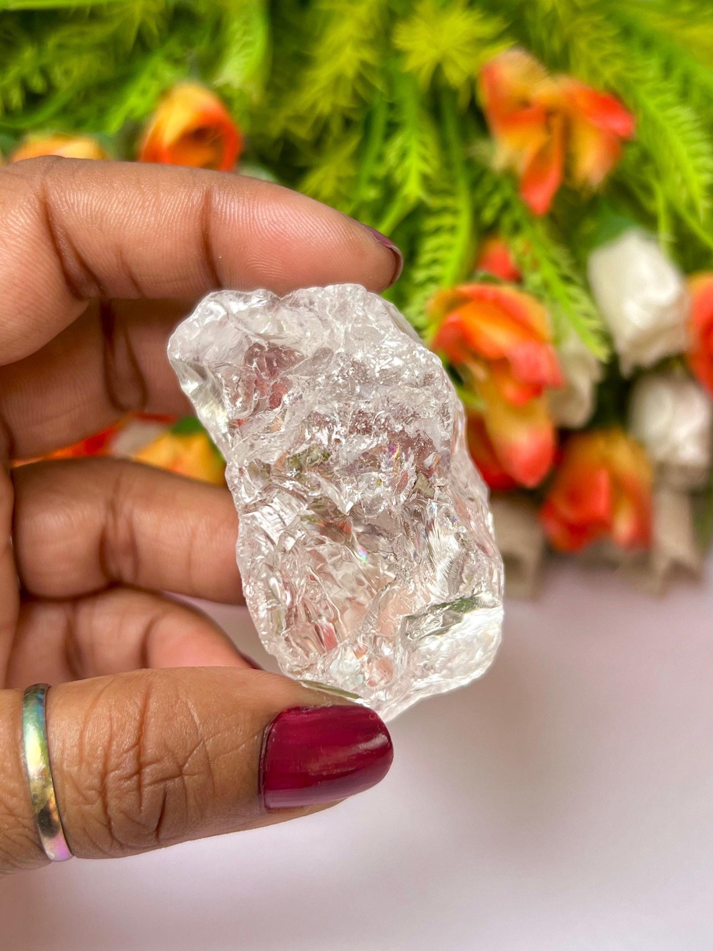 Premium Rainbow Satyaloka Quartz Crystal Natural Rough Stone with Beautiful Rainbow 70 Gram