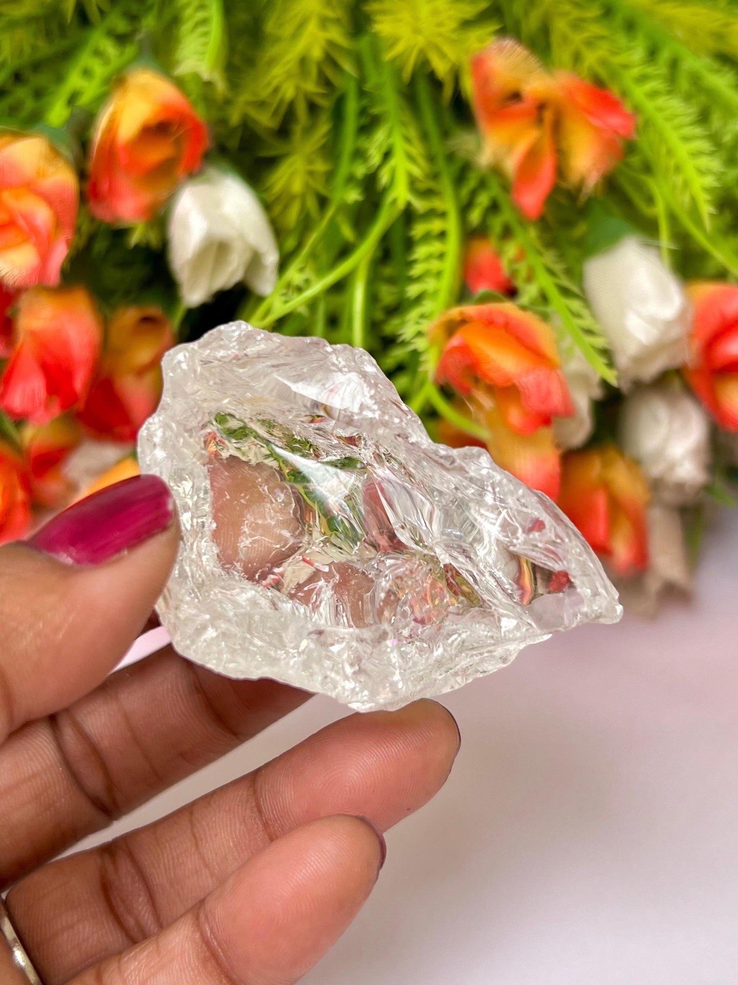 Premium Rainbow Satyaloka Quartz Crystal Natural Rough Stone with Beautiful Rainbow 70 Gram