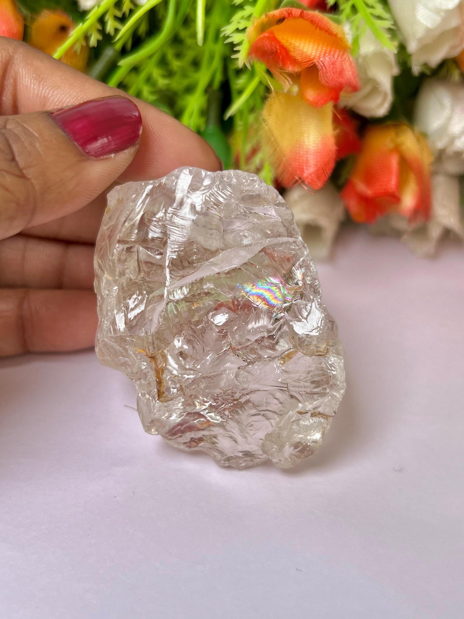 Premium Rainbow Satyaloka Quartz Crystal Natural Rough Stone with Beautiful Rainbow 96 Gram