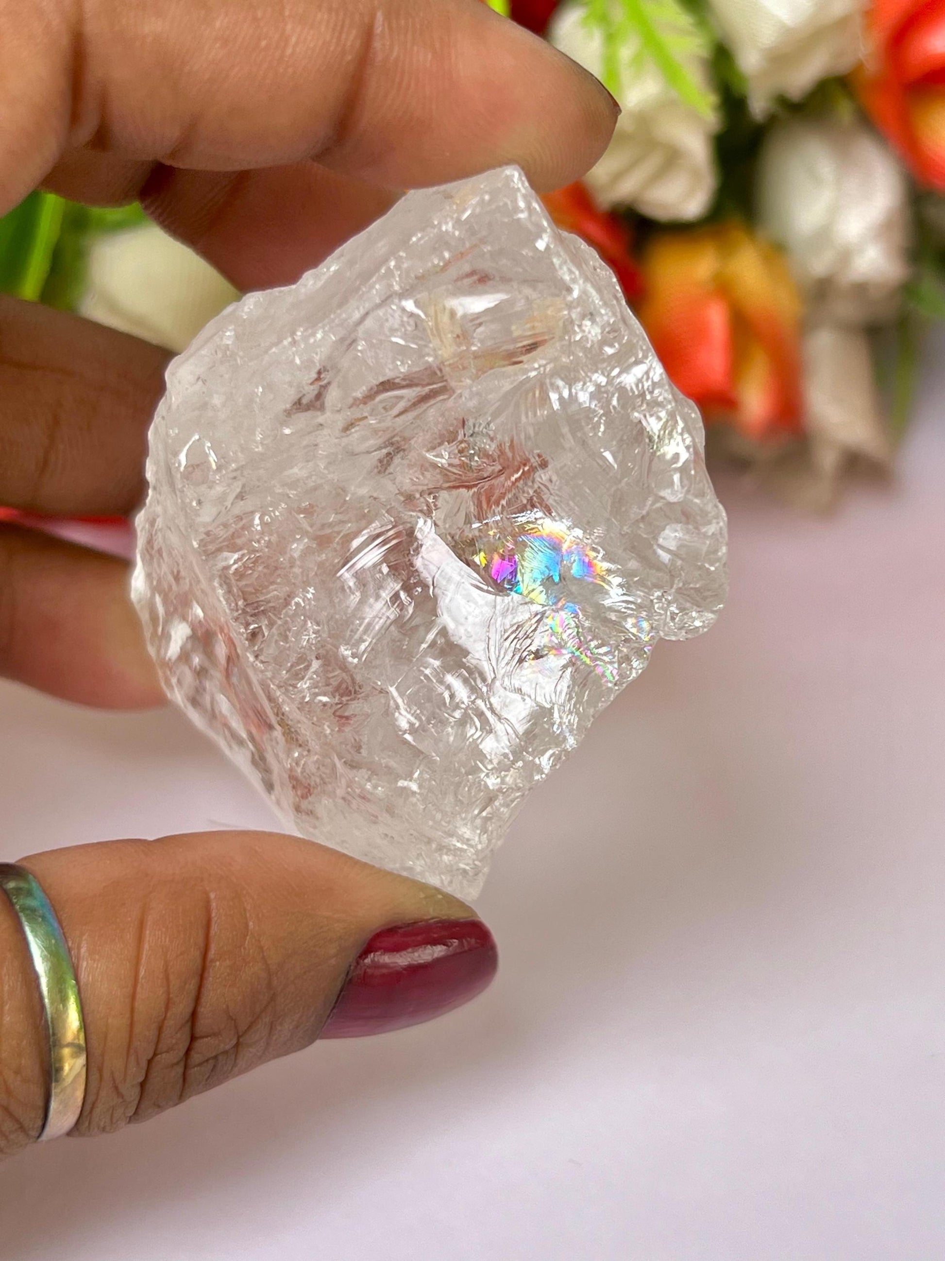 Premium Rainbow Satyaloka Quartz Crystal Natural Rough Stone with Beautiful Rainbow 75  Gram
