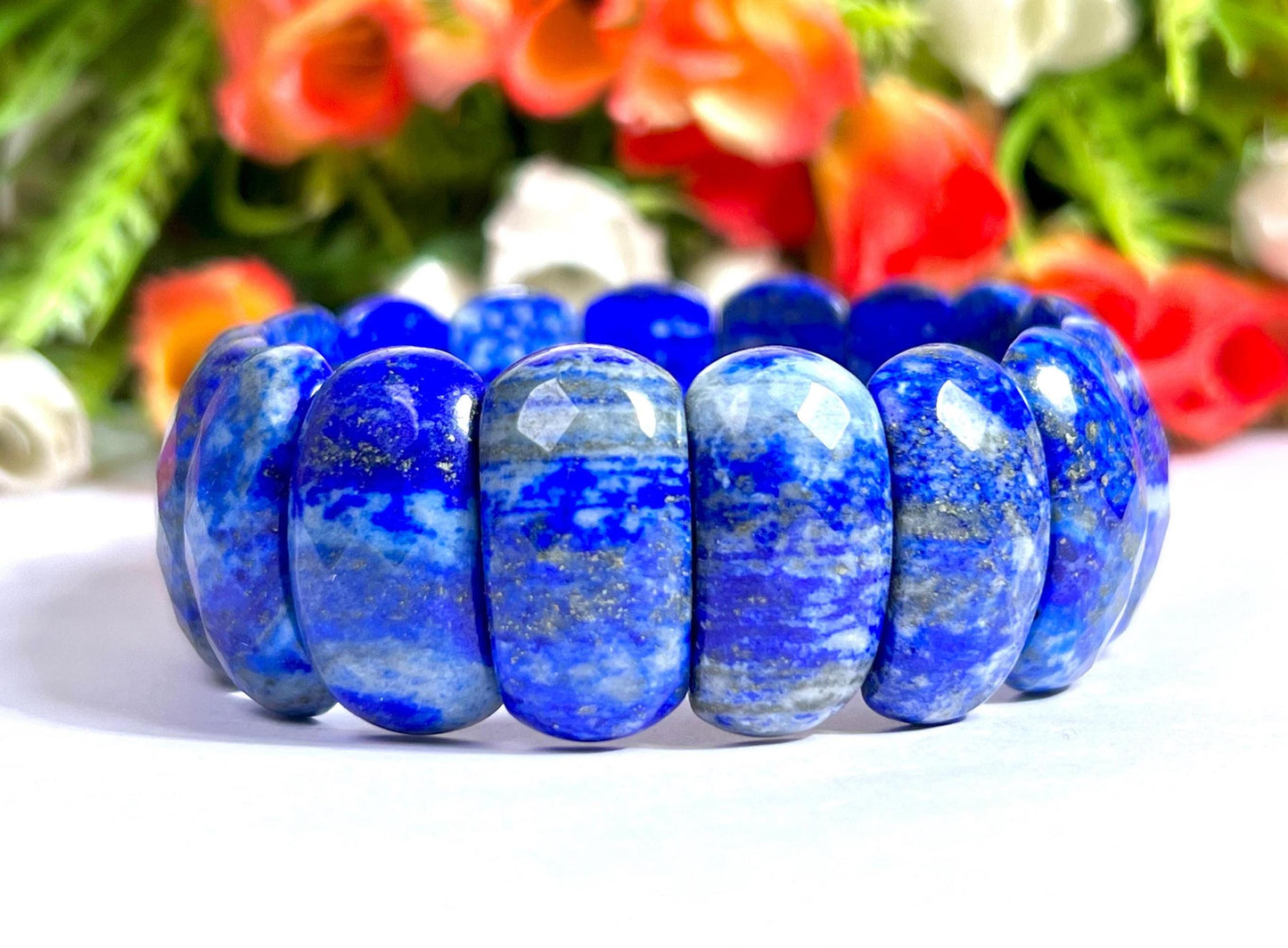 25 MM Lapis Lazuli Stone Bracelet l Stretchable Bracelet High Grade