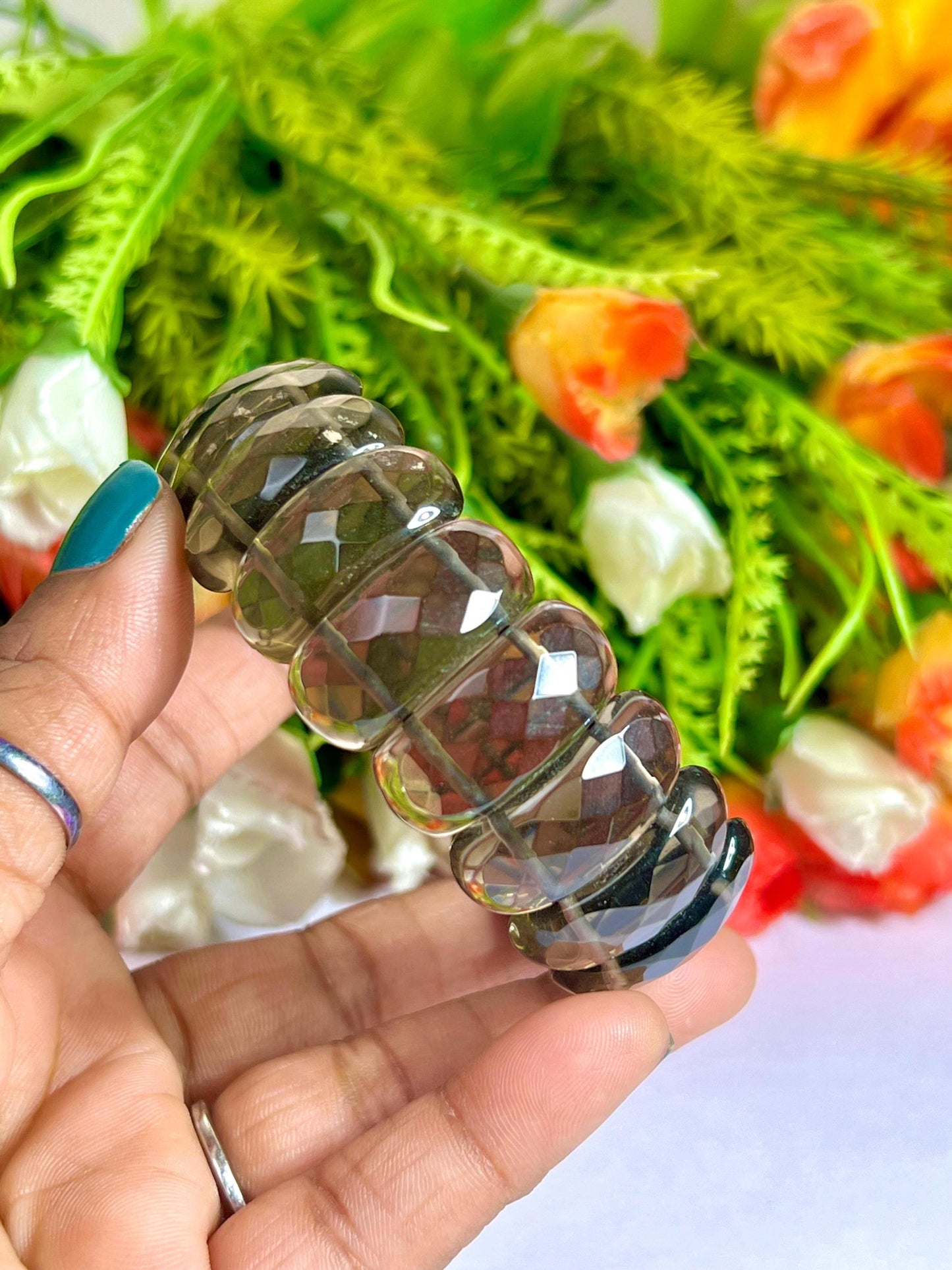 25 MM Smoky Quartz Stone Bracelet l Stretchable Bracelet
