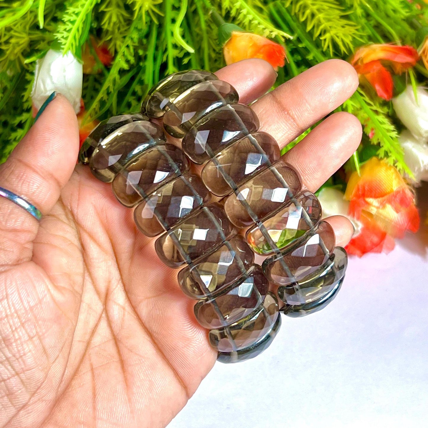 25 MM Smoky Quartz Stone Bracelet l Stretchable Bracelet