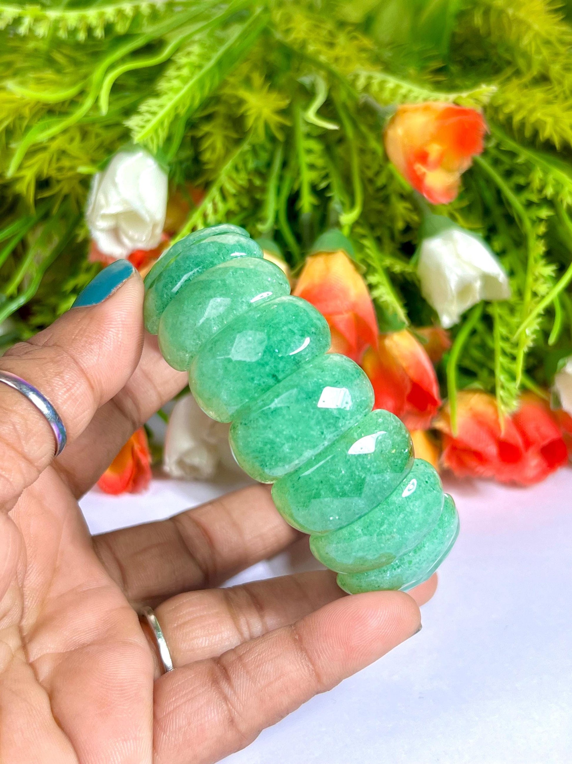 25 MM Green Aventurine Stone Bracelet l Stretchable Bracelet High Grade