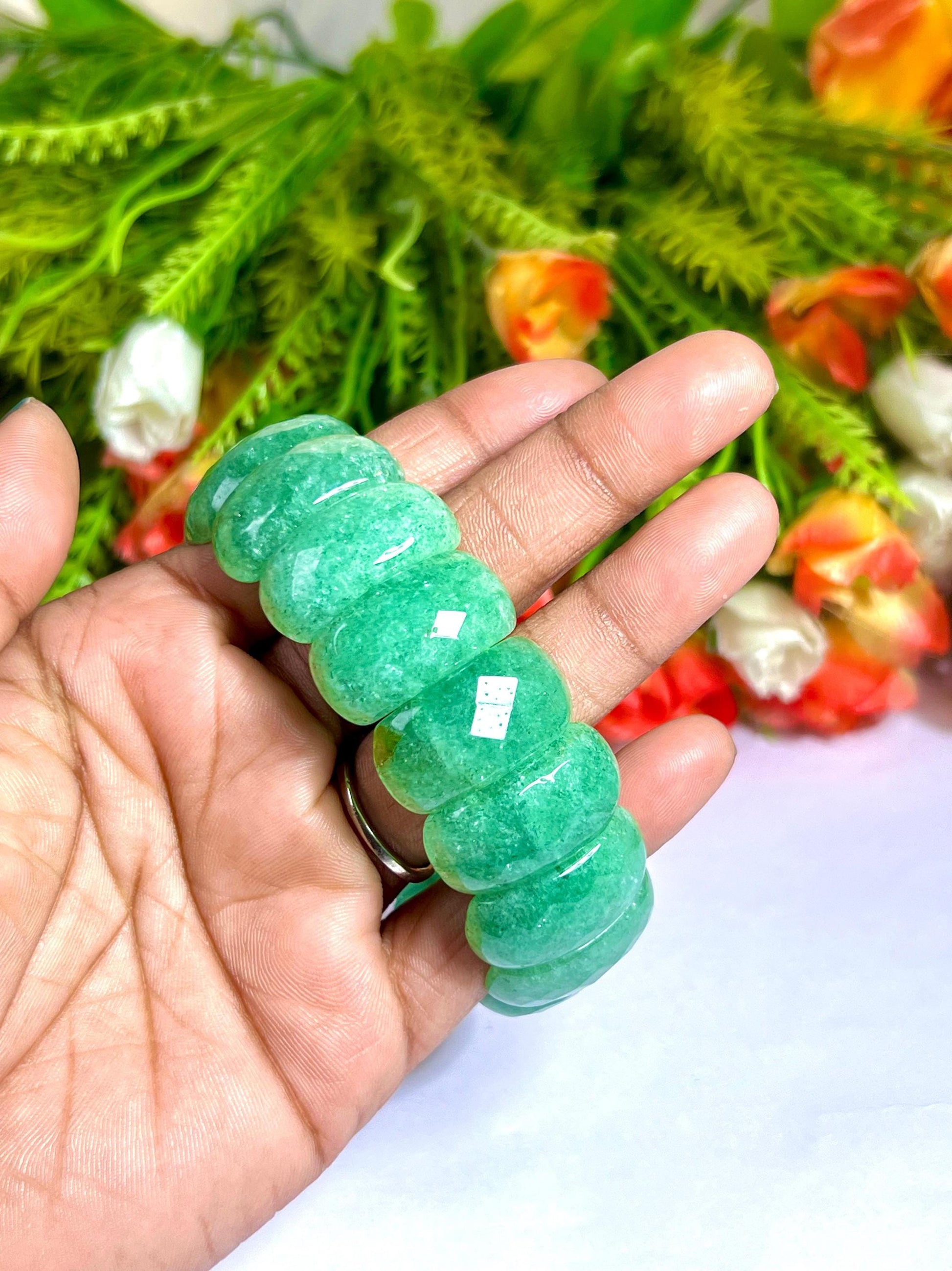 25 MM Green Aventurine Stone Bracelet l Stretchable Bracelet High Grade