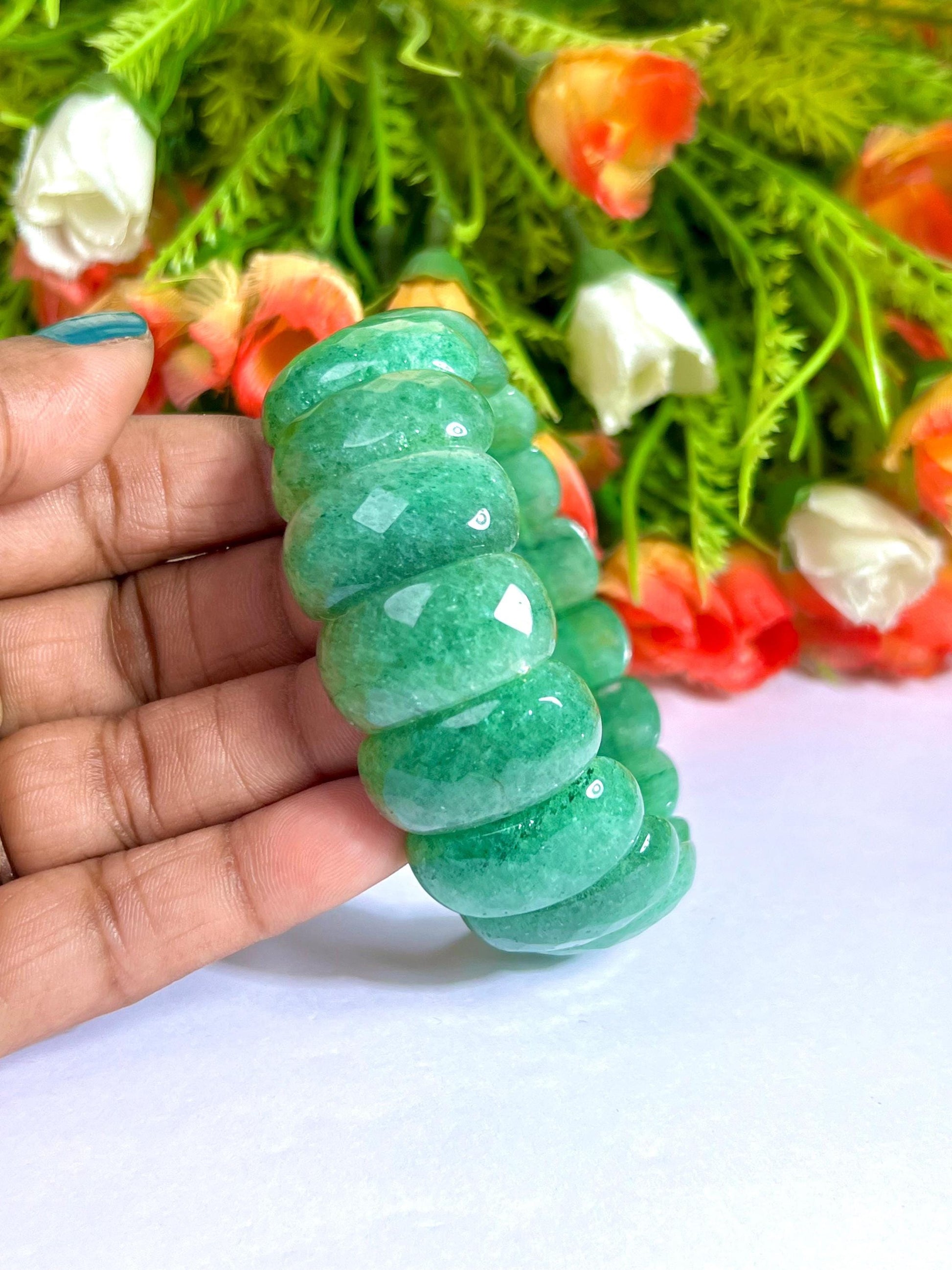 25 MM Green Aventurine Stone Bracelet l Stretchable Bracelet High Grade