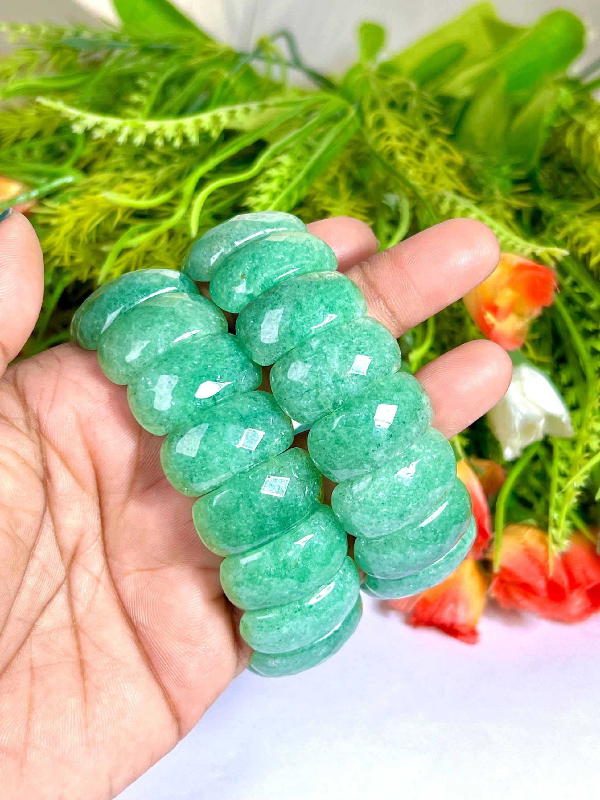25 MM Green Aventurine Stone Bracelet l Stretchable Bracelet High Grade