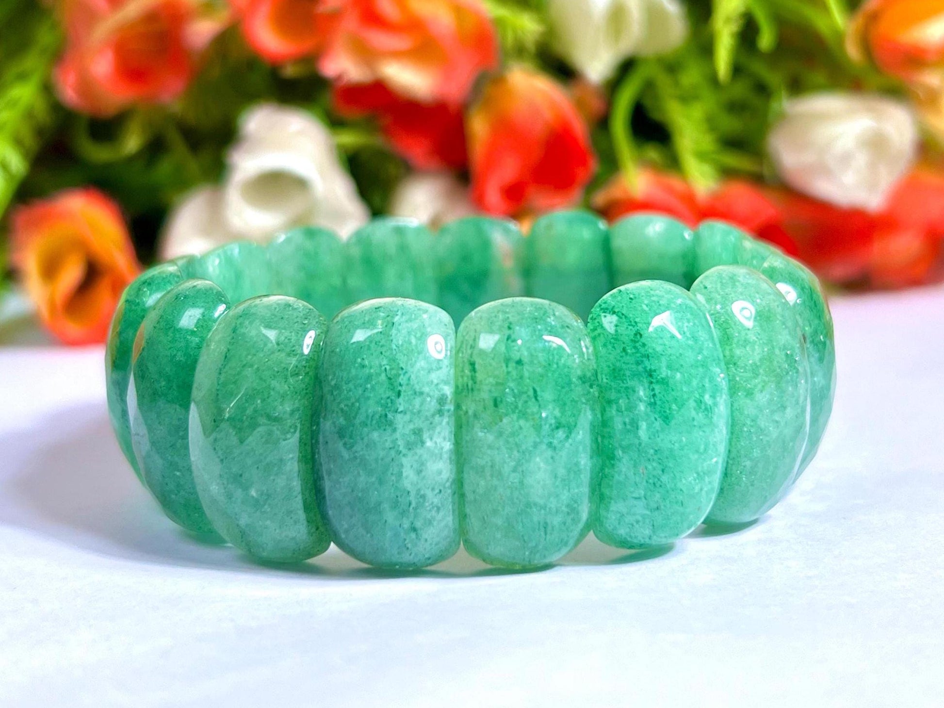 25 MM Green Aventurine Stone Bracelet l Stretchable Bracelet High Grade