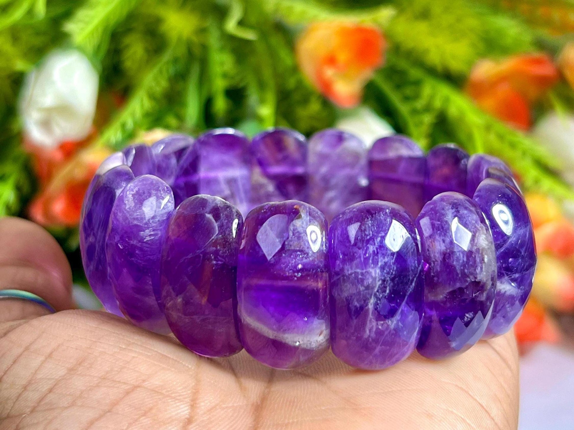 25 MM Amethyst Stone Bracelet l Stretchable Bracelet High Grade