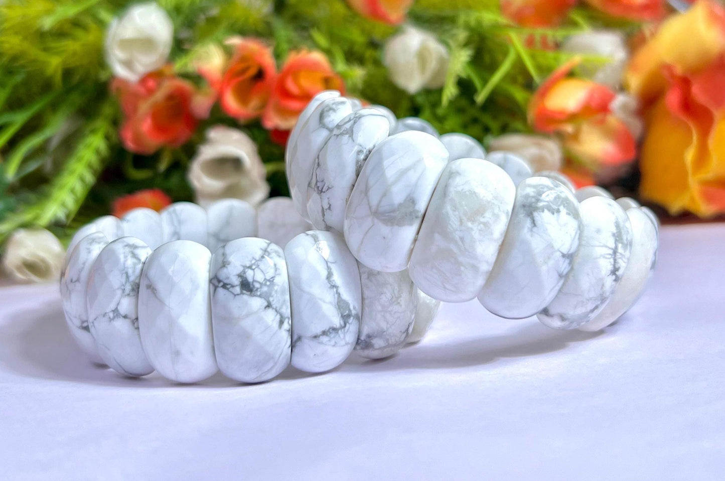 25 MM Howlite Stone Bracelet l Stretchable Bracelet