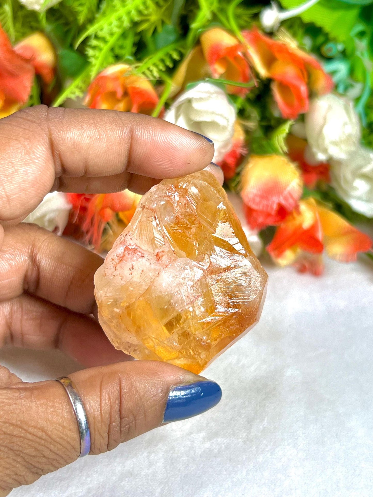 Premium Citrine Stone Natural Rough Stone with Beautiful Rainbow 62 Gram