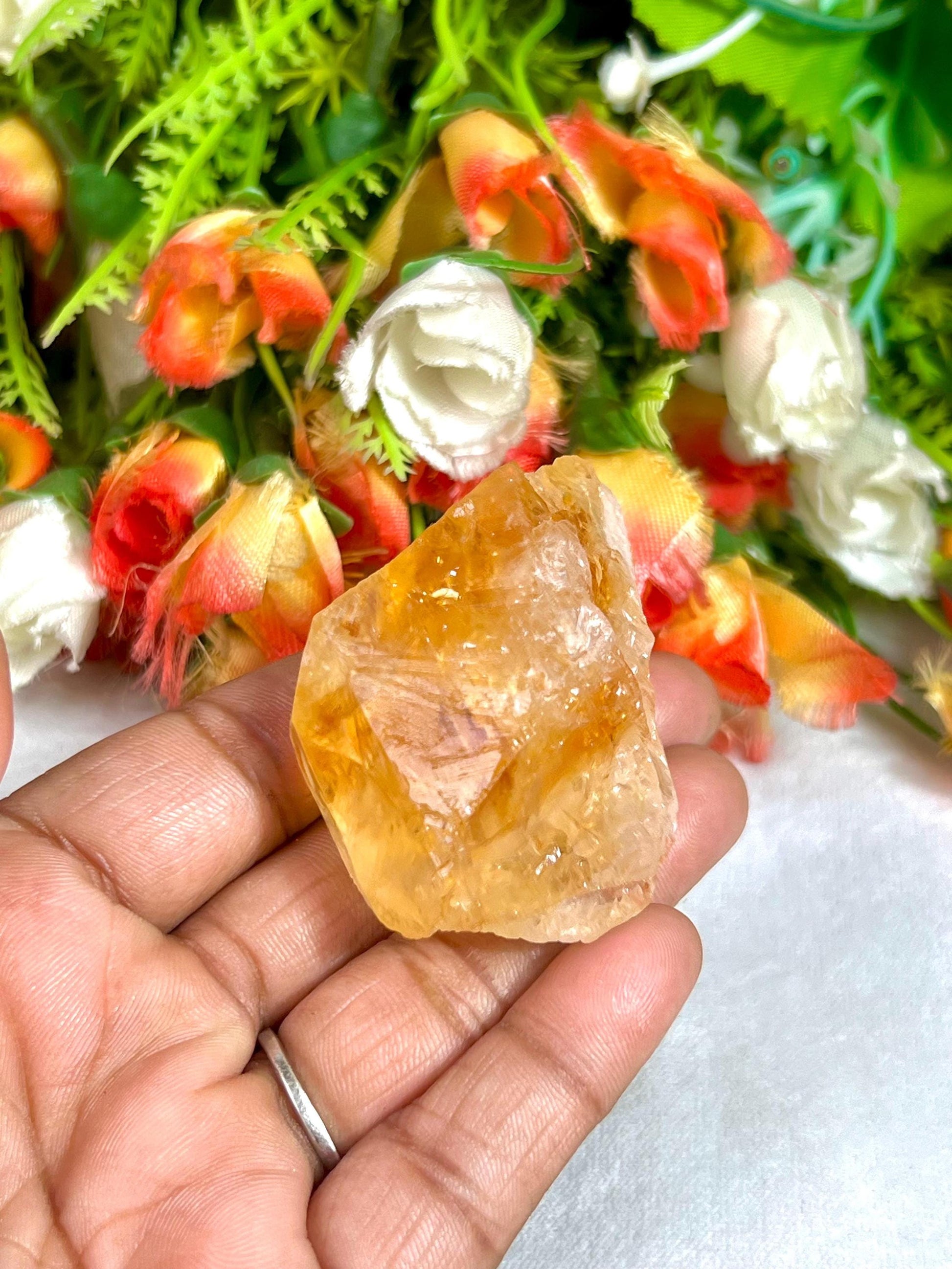 Premium Citrine Stone Natural Rough Stone with Beautiful Rainbow 62 Gram