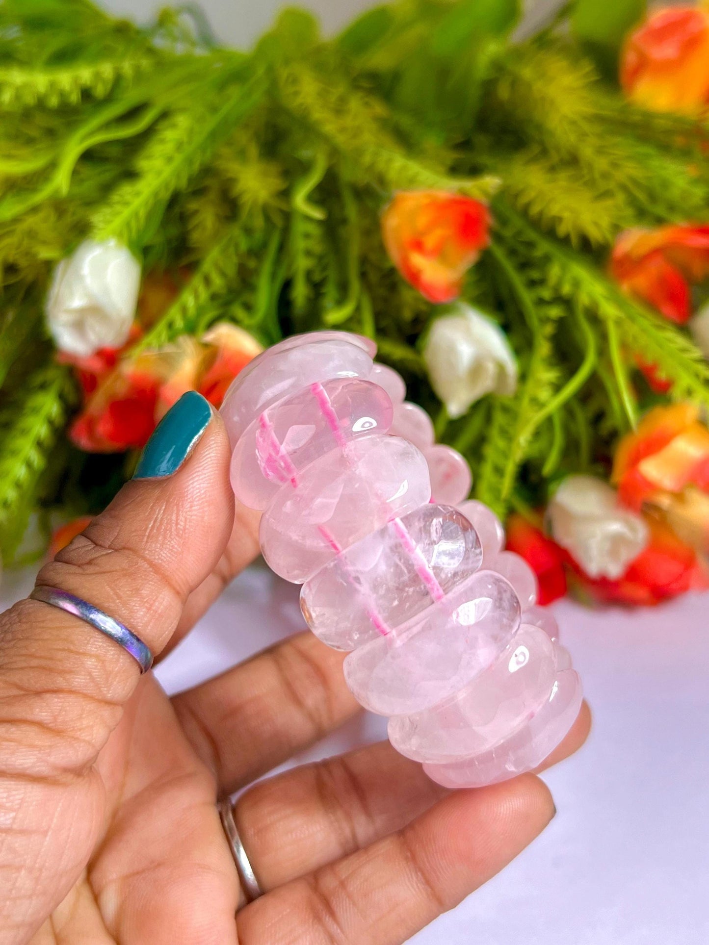 25 MM Rose Quartz Stone Bracelet l Stretchable Bracelet