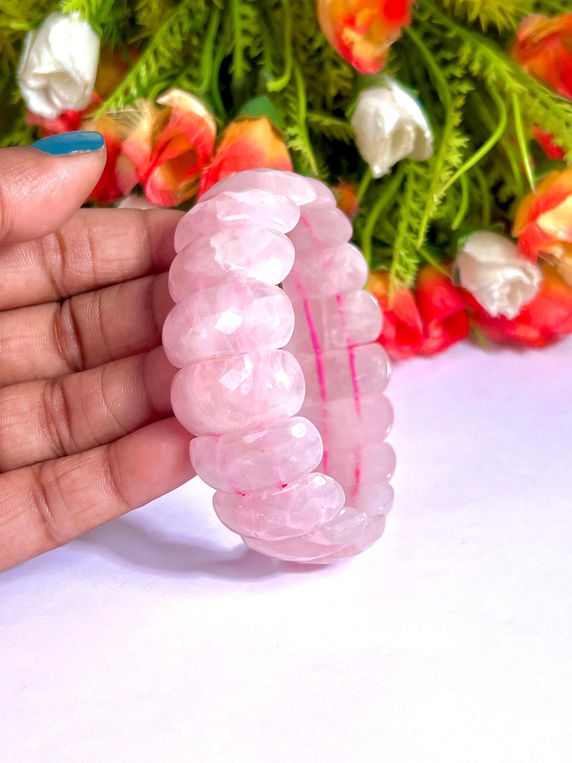 25 MM Rose Quartz Stone Bracelet l Stretchable Bracelet