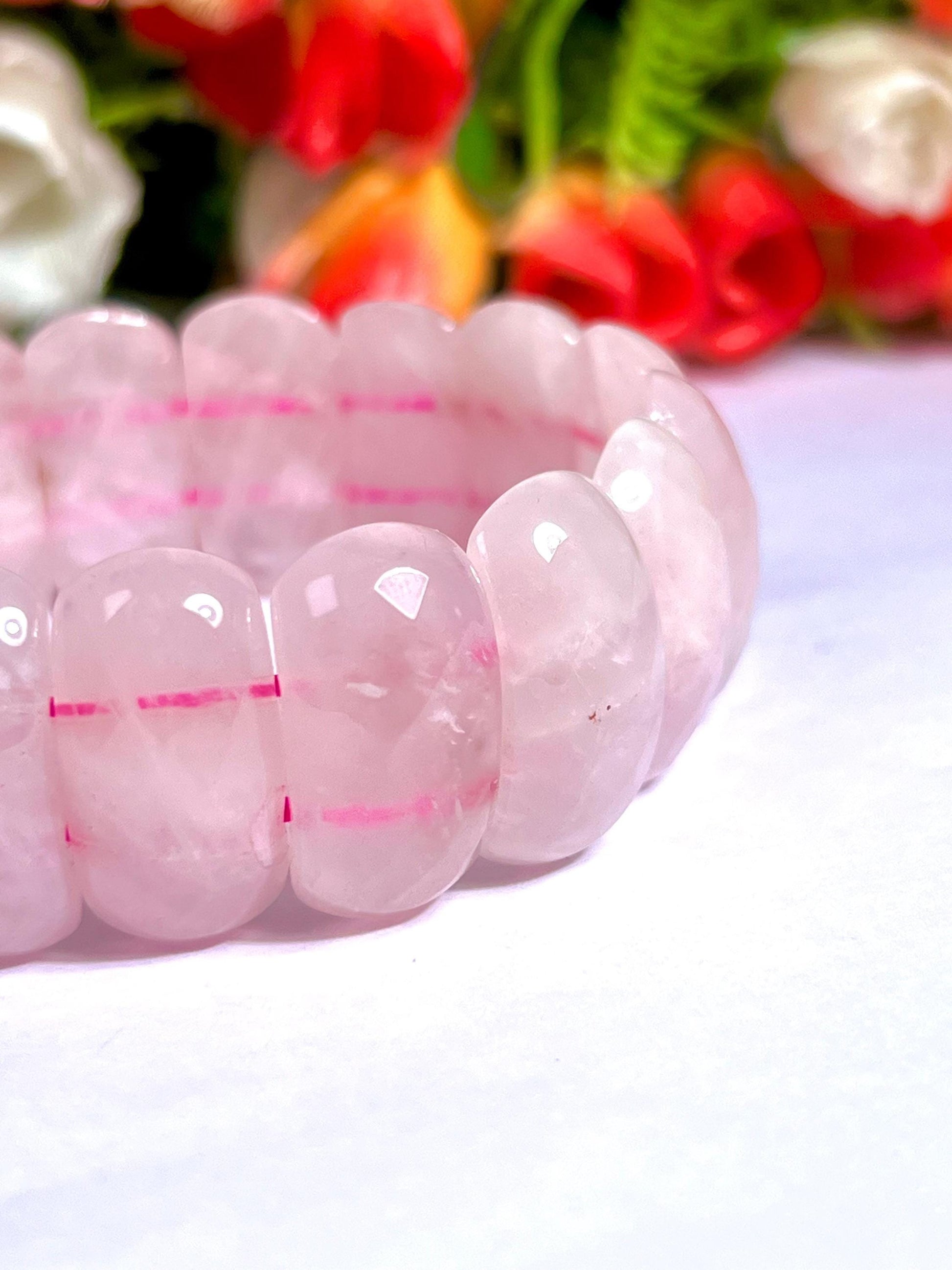25 MM Rose Quartz Stone Bracelet l Stretchable Bracelet