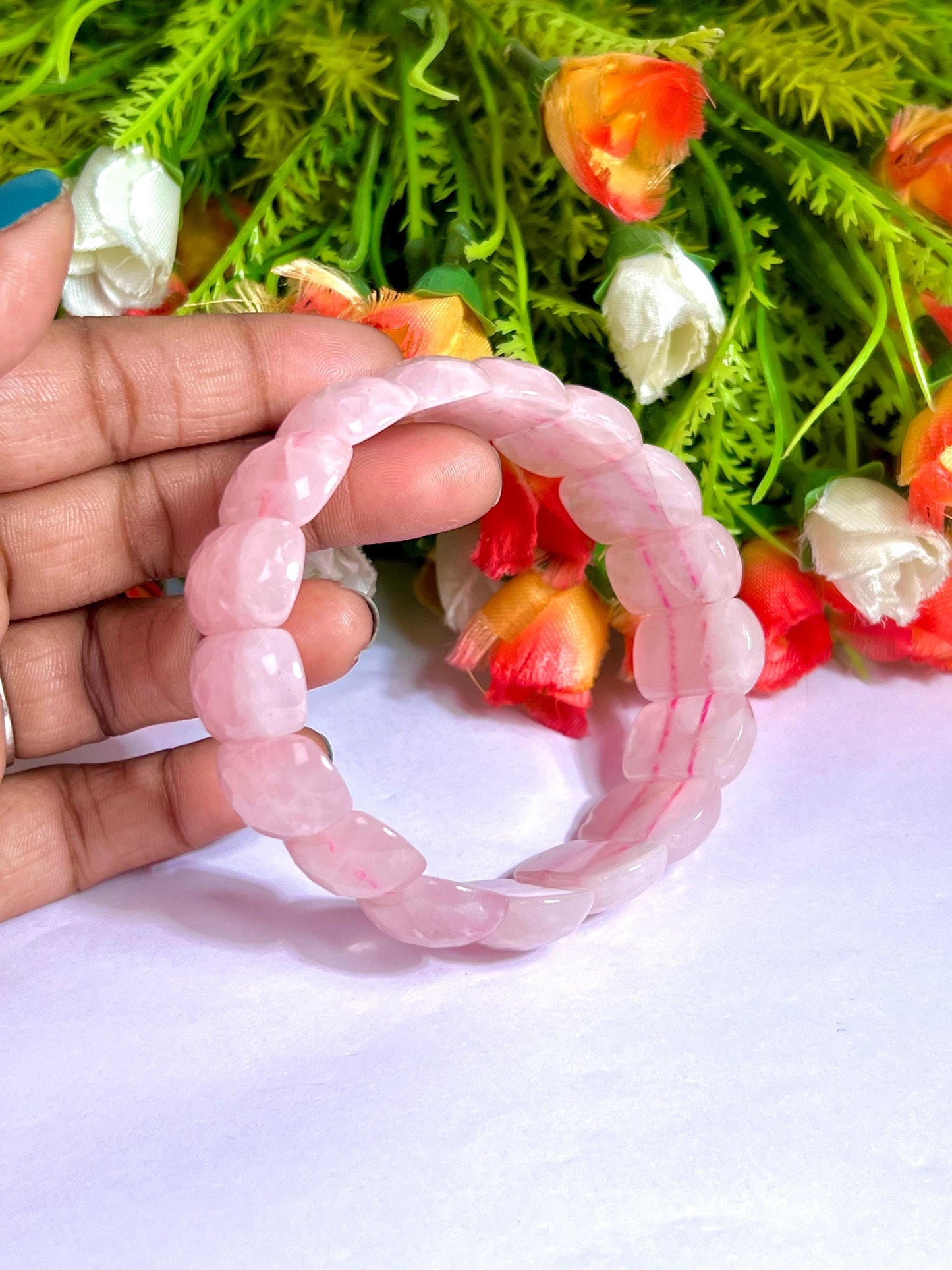 25 MM Rose Quartz Stone Bracelet l Stretchable Bracelet