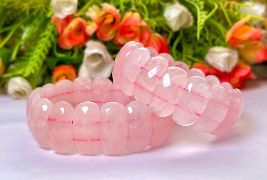 25 MM Rose Quartz Stone Bracelet l Stretchable Bracelet