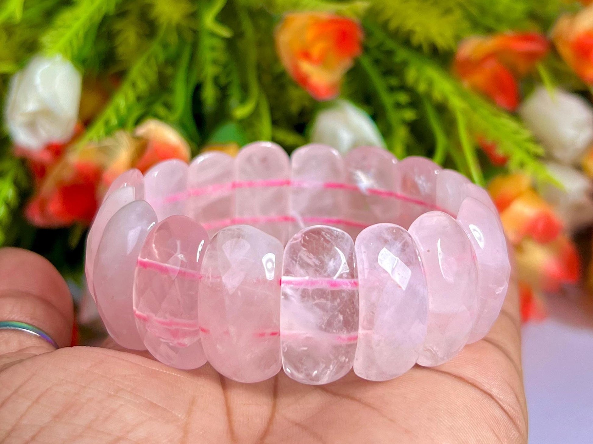 25 MM Rose Quartz Stone Bracelet l Stretchable Bracelet