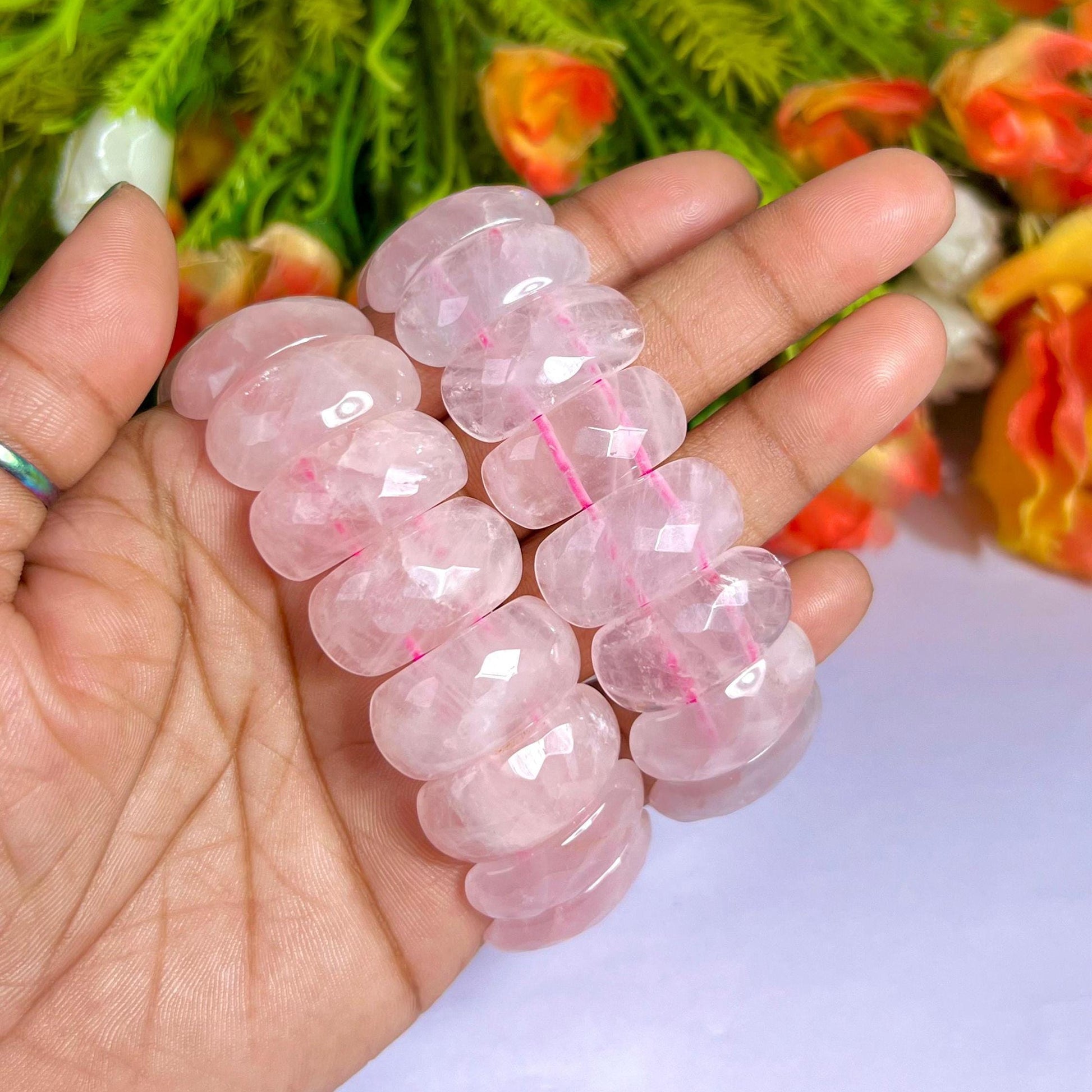 25 MM Rose Quartz Stone Bracelet l Stretchable Bracelet