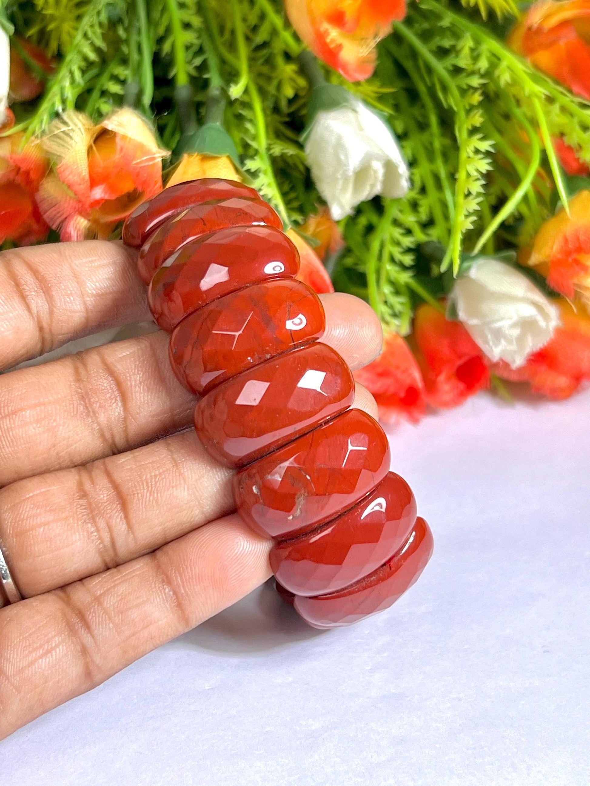 25 MM Red Jasper Stone Bracelet l Stretchable Bracelet High Grade