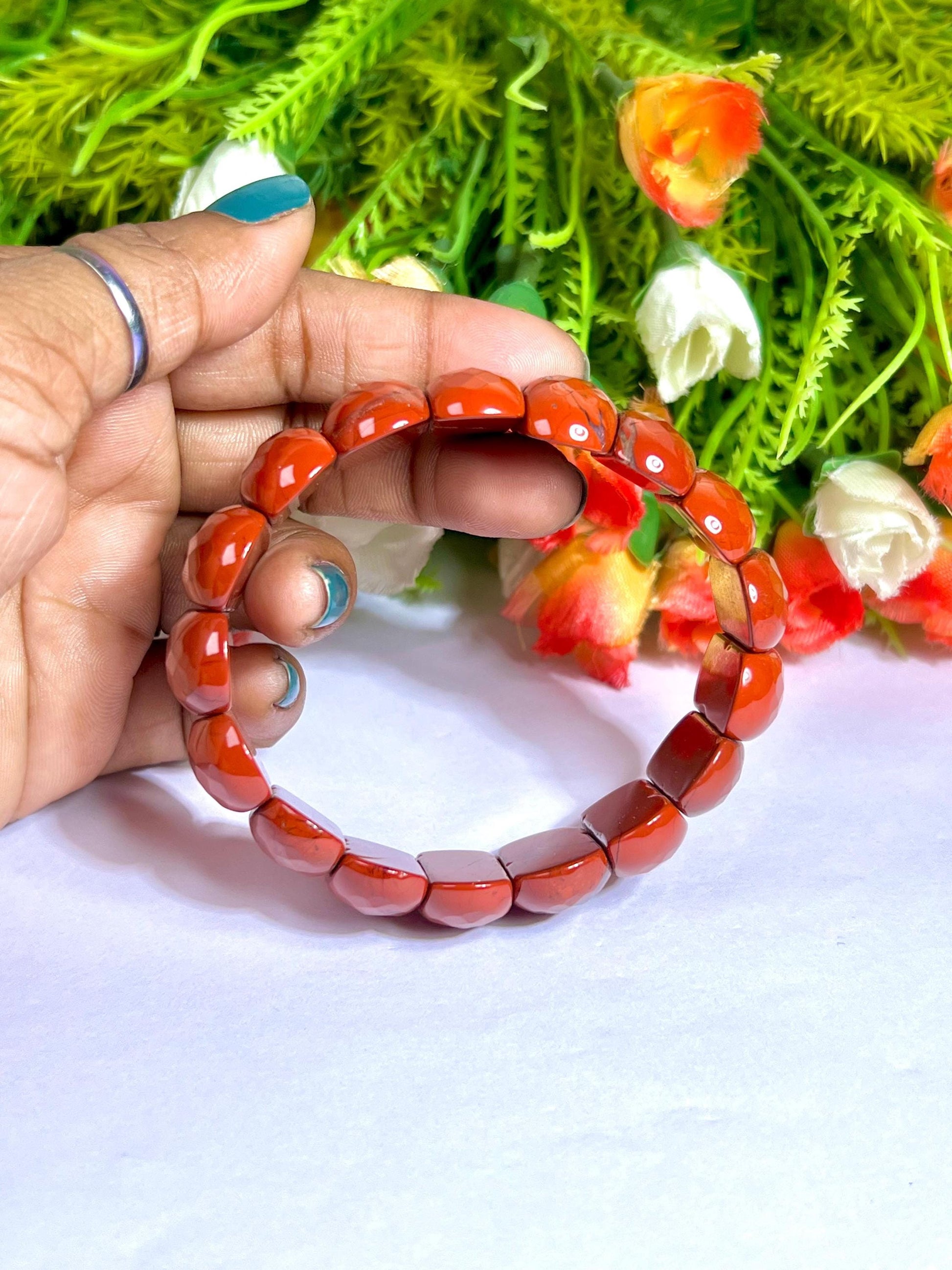 25 MM Red Jasper Stone Bracelet l Stretchable Bracelet High Grade