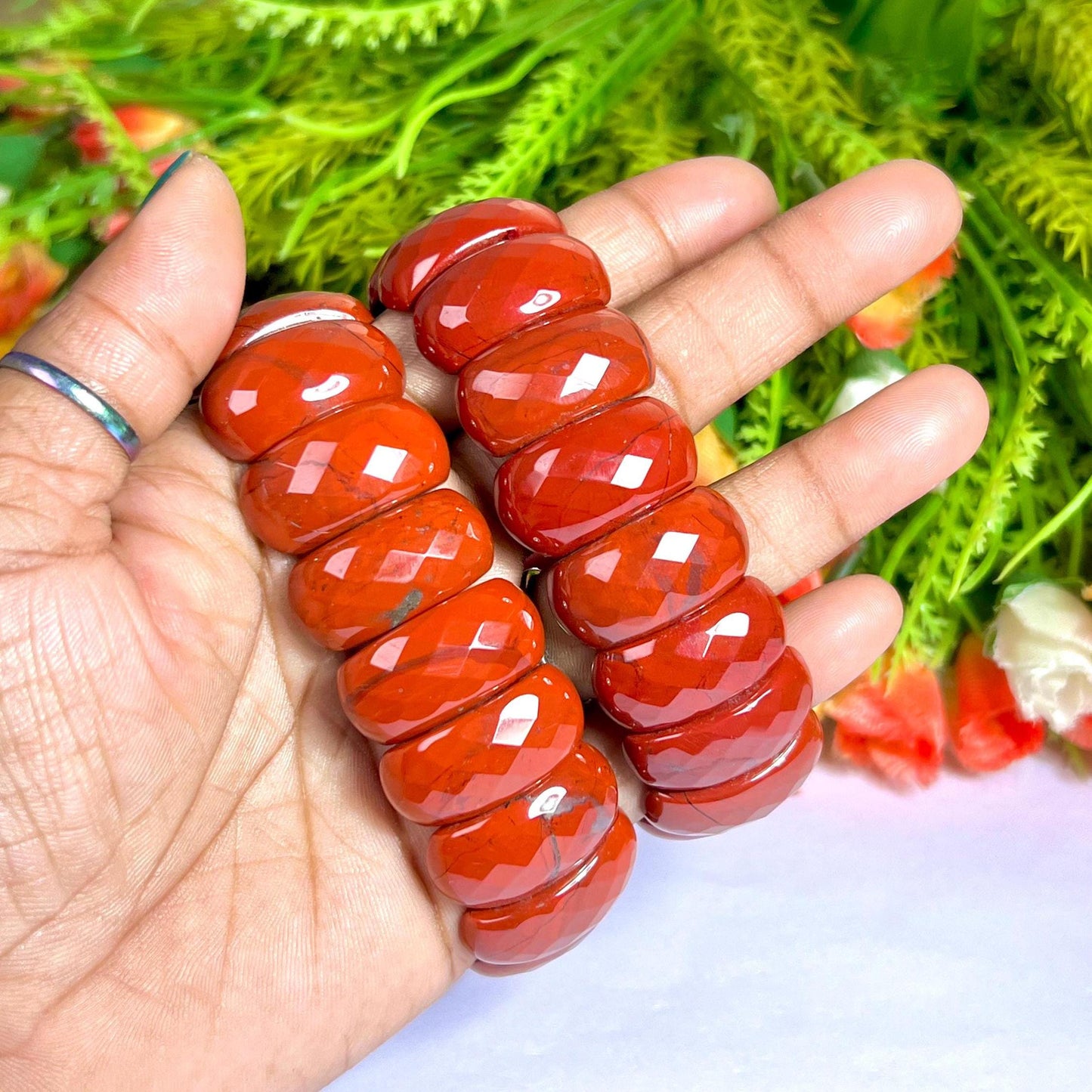 25 MM Red Jasper Stone Bracelet l Stretchable Bracelet High Grade