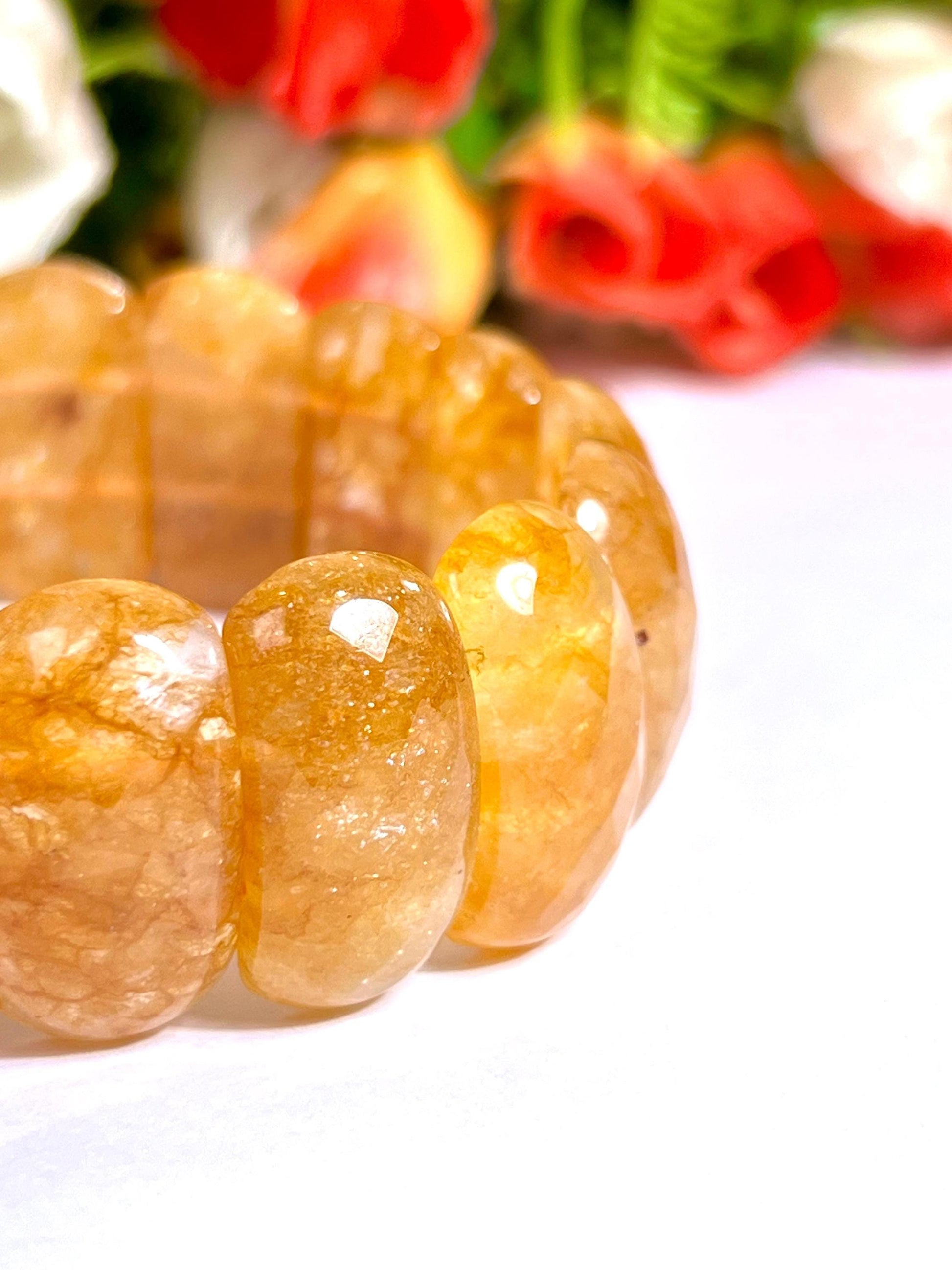 25 MM Citrine Stone Bracelet l Stretchable Bracelet