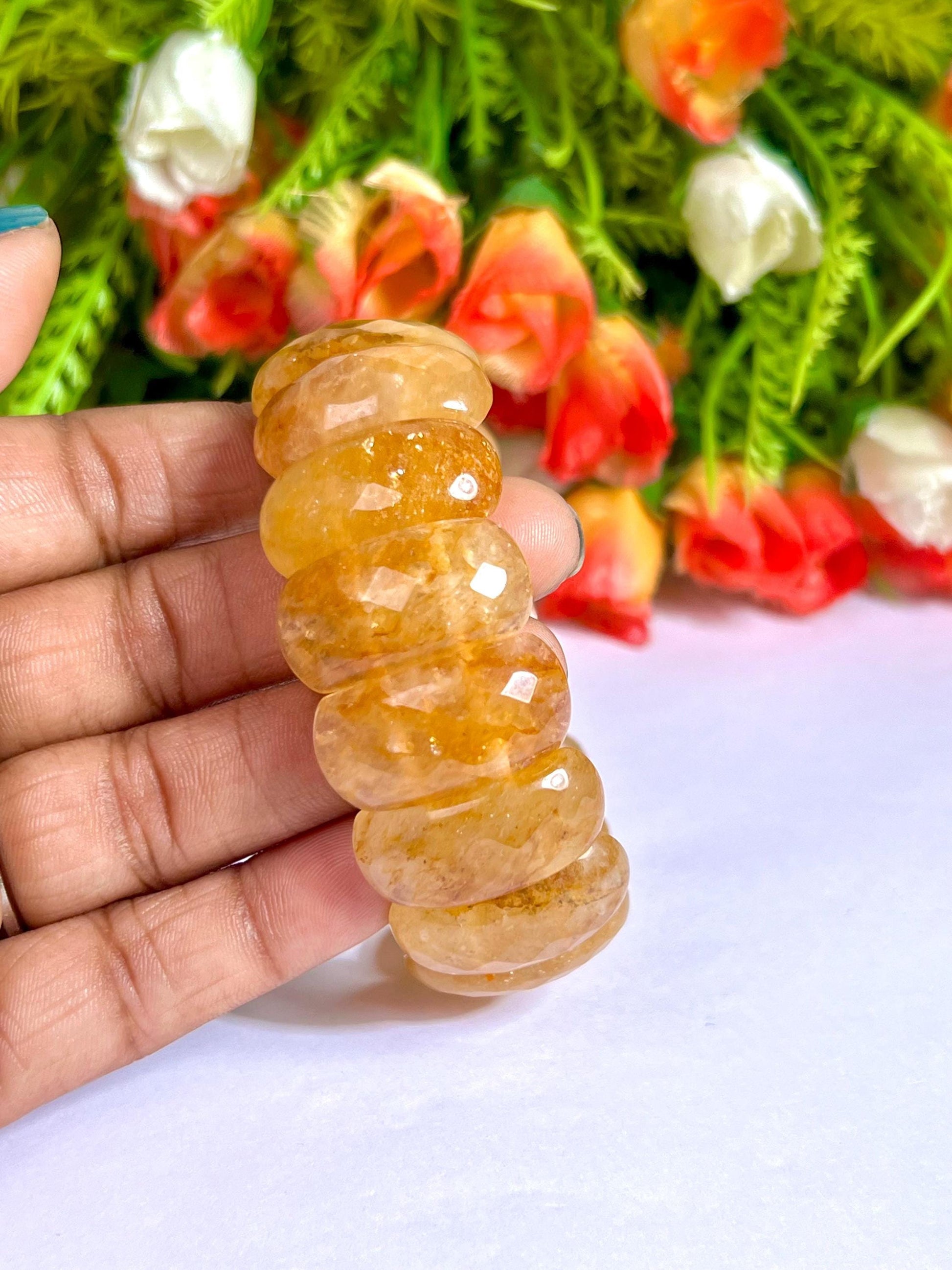 25 MM Citrine Stone Bracelet l Stretchable Bracelet