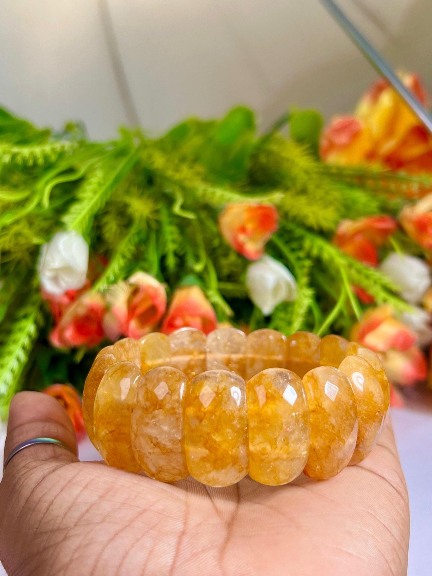 25 MM Citrine Stone Bracelet l Stretchable Bracelet