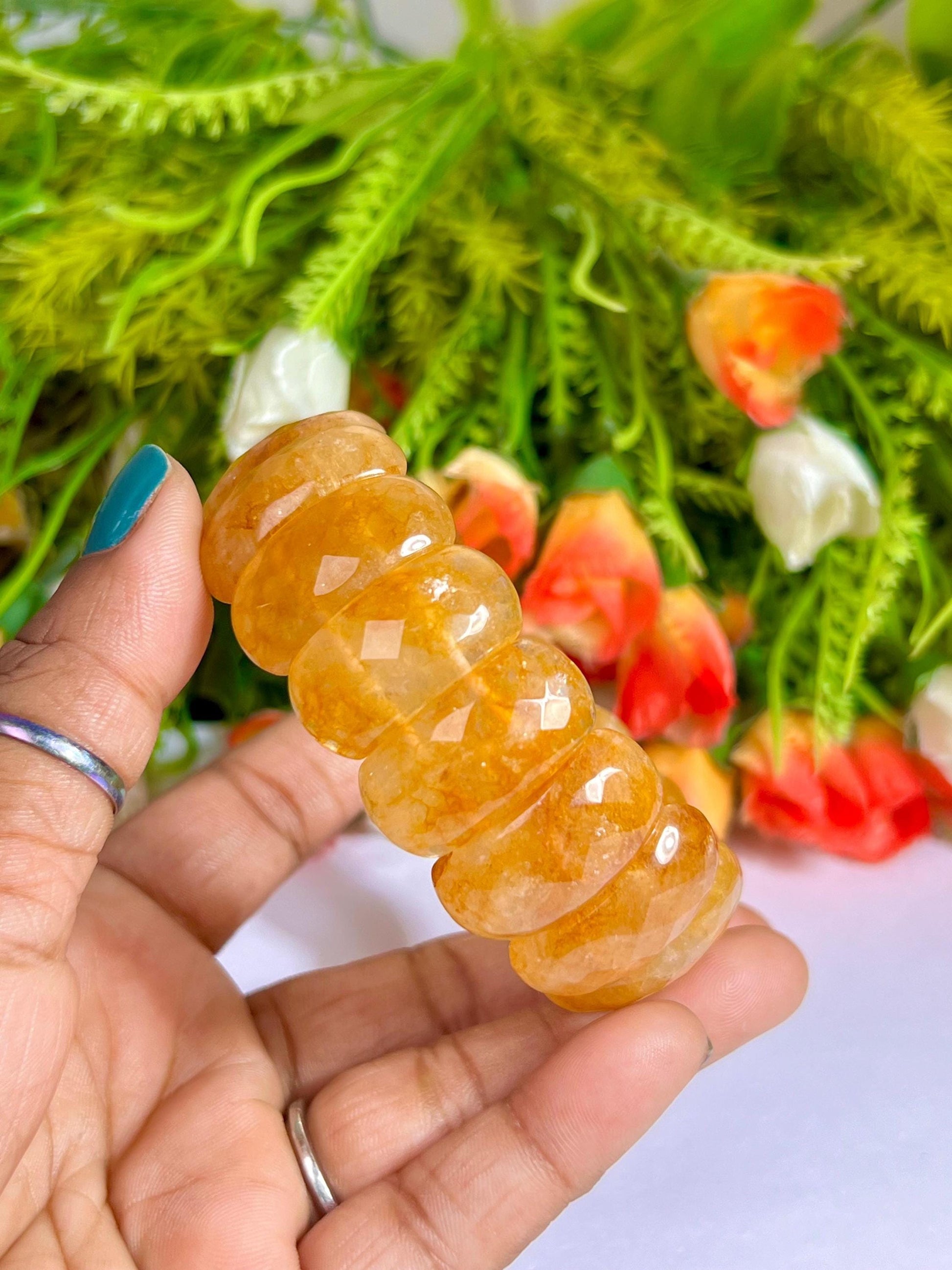 25 MM Citrine Stone Bracelet l Stretchable Bracelet