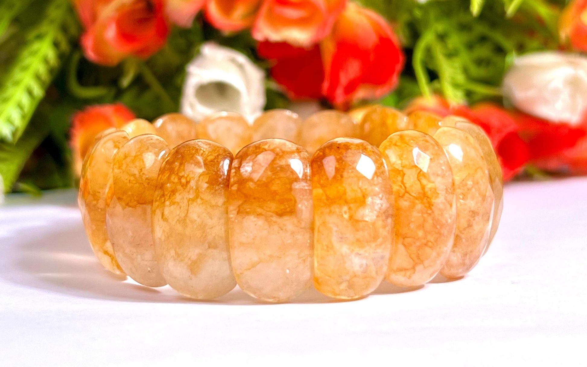 25 MM Citrine Stone Bracelet l Stretchable Bracelet