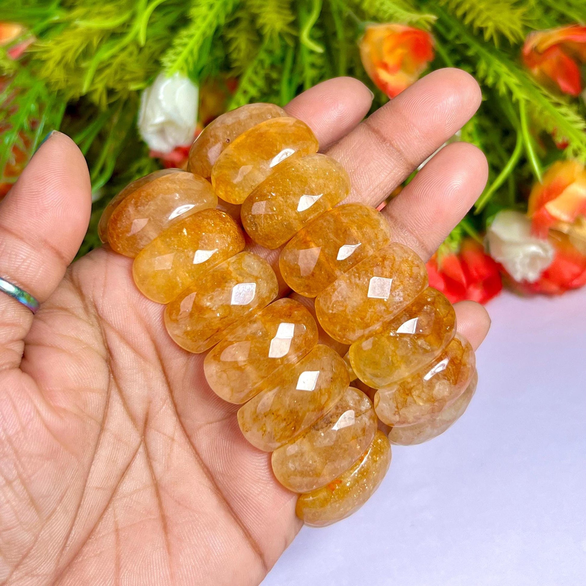 25 MM Citrine Stone Bracelet l Stretchable Bracelet