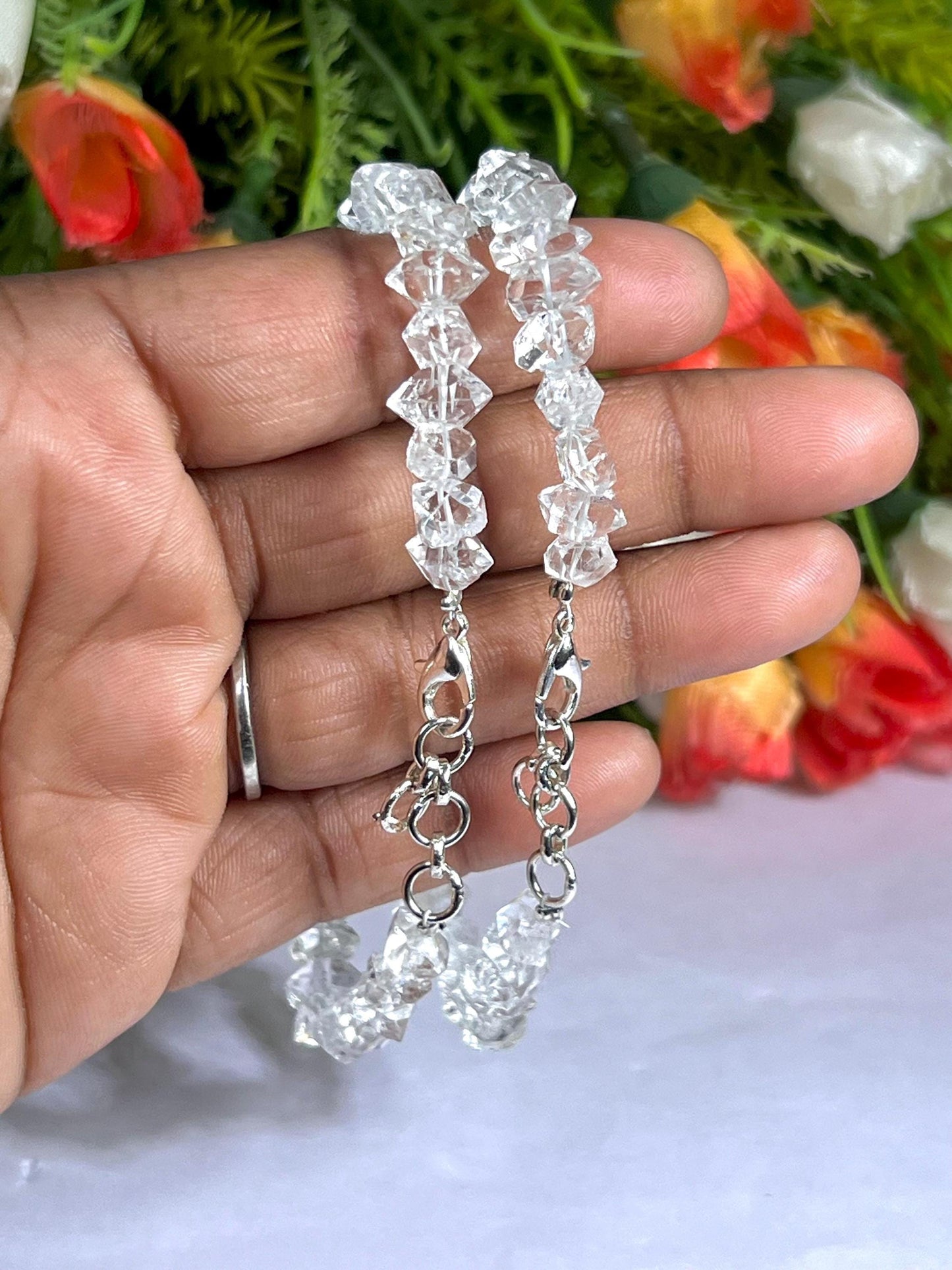 8 MM Sparkling Herkimer Diamond Stone Bracelet l Adjustable Bracelet For Wrist Size 6.5 Inch To 7.75 Inch
