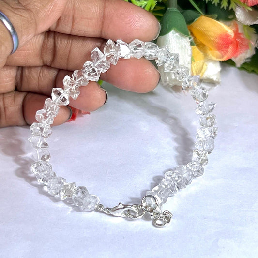 8 MM Sparkling Herkimer Diamond Stone Bracelet l Adjustable Bracelet For Wrist Size 6.5 Inch To 7.75 Inch