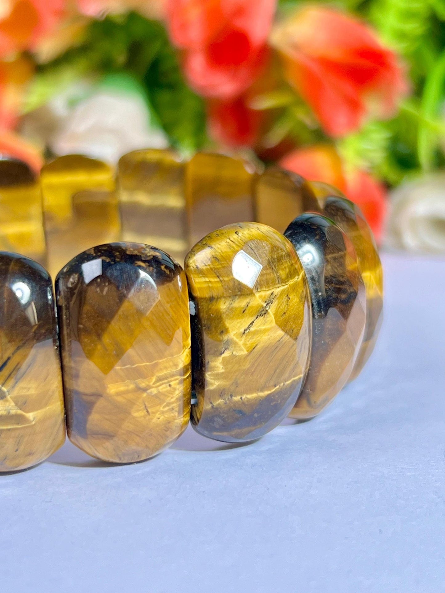 25 MM Tiger's Eye Stone Bracelet l Stretchable Bracelet