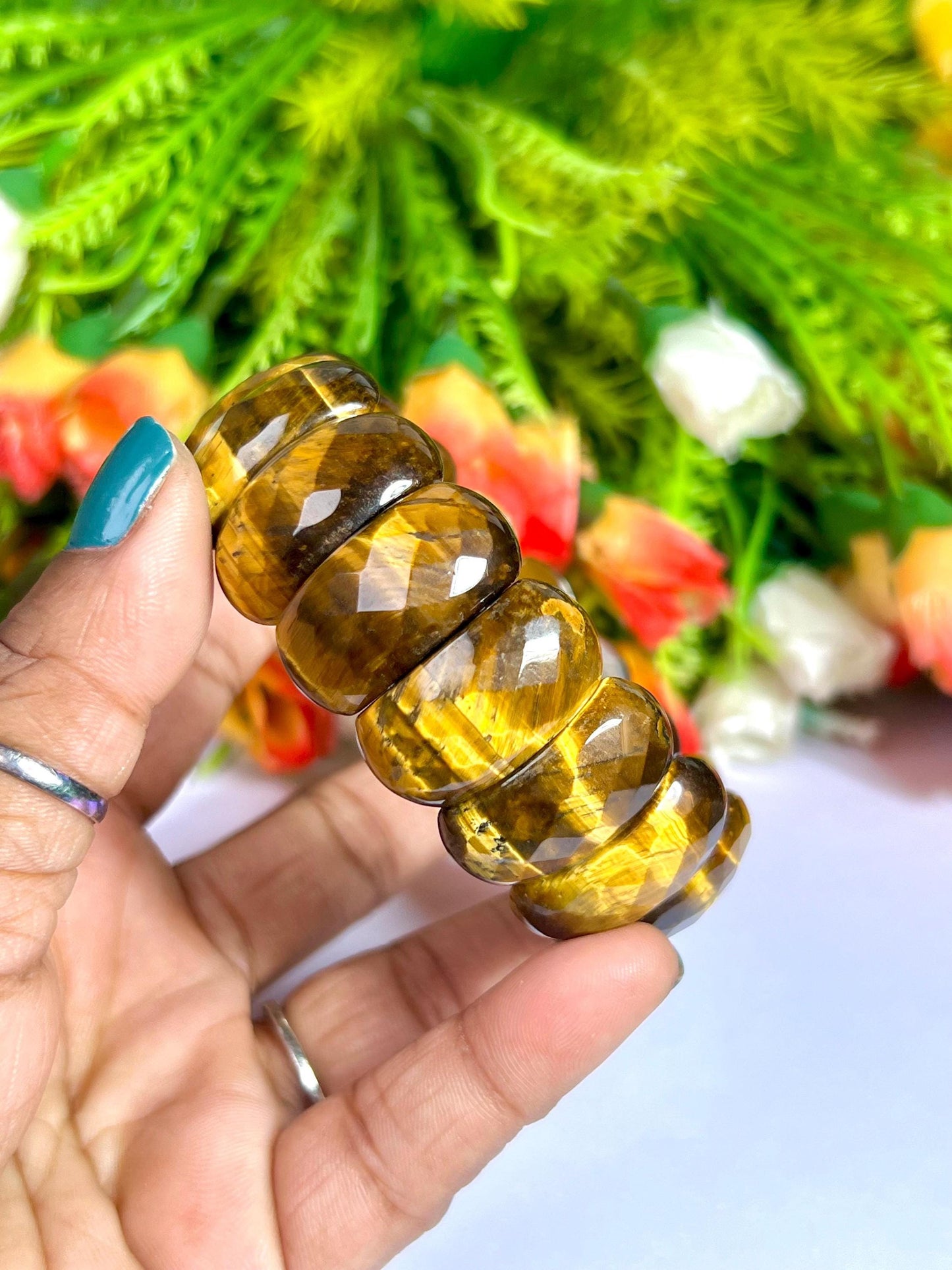 25 MM Tiger's Eye Stone Bracelet l Stretchable Bracelet