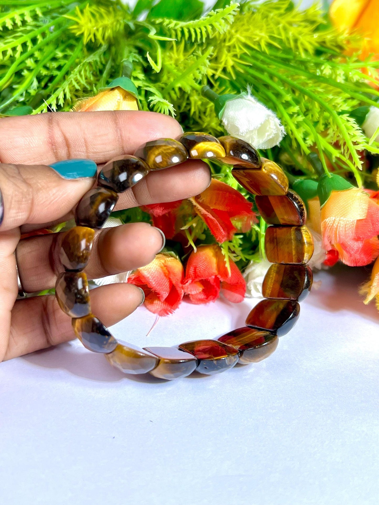 25 MM Tiger's Eye Stone Bracelet l Stretchable Bracelet