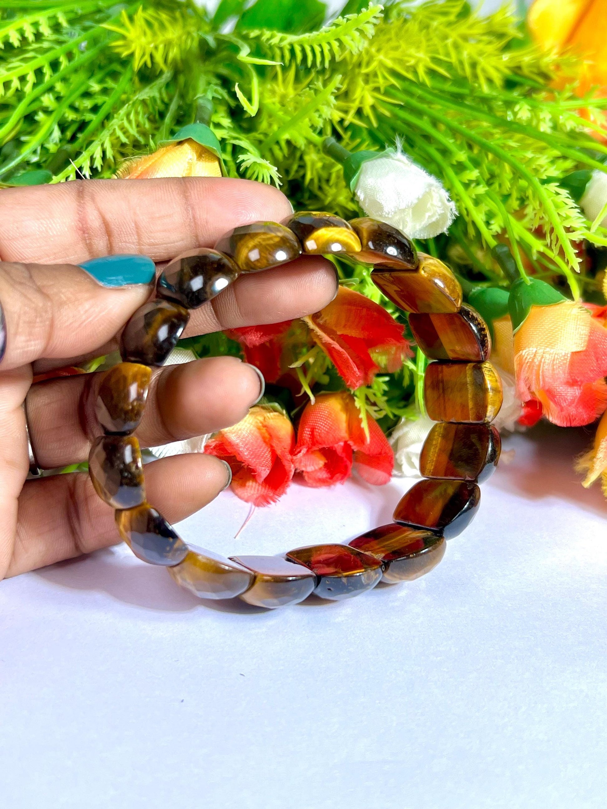 25 MM Tiger's Eye Stone Bracelet l Stretchable Bracelet