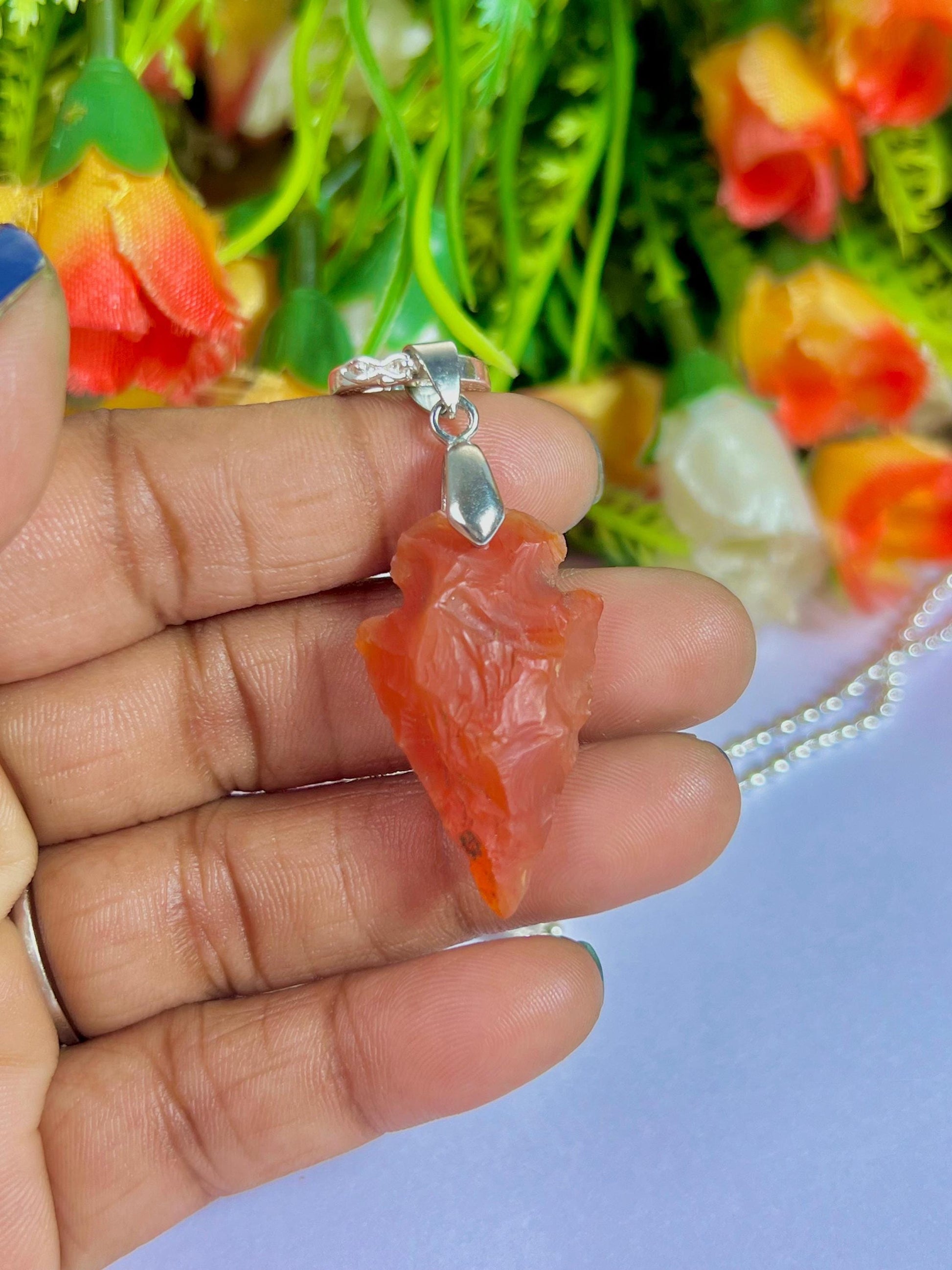 Carnelian Stone Crystal Arrowhead Necklace for Women Silver Chain Necklace, Crystal Jewelry, Mothers Day Gift (Free Velvet Pouch)