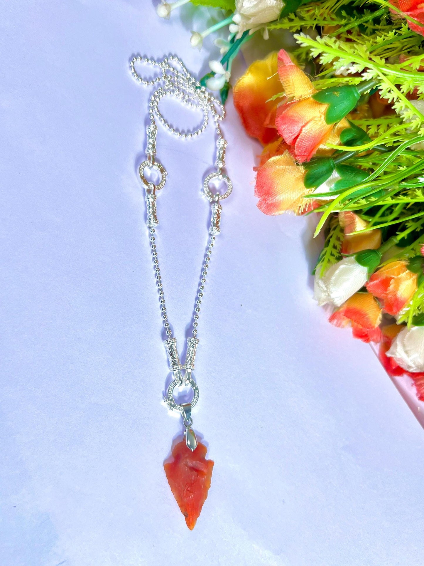 Carnelian Stone Crystal Arrowhead Necklace for Women Silver Chain Necklace, Crystal Jewelry, Mothers Day Gift (Free Velvet Pouch)
