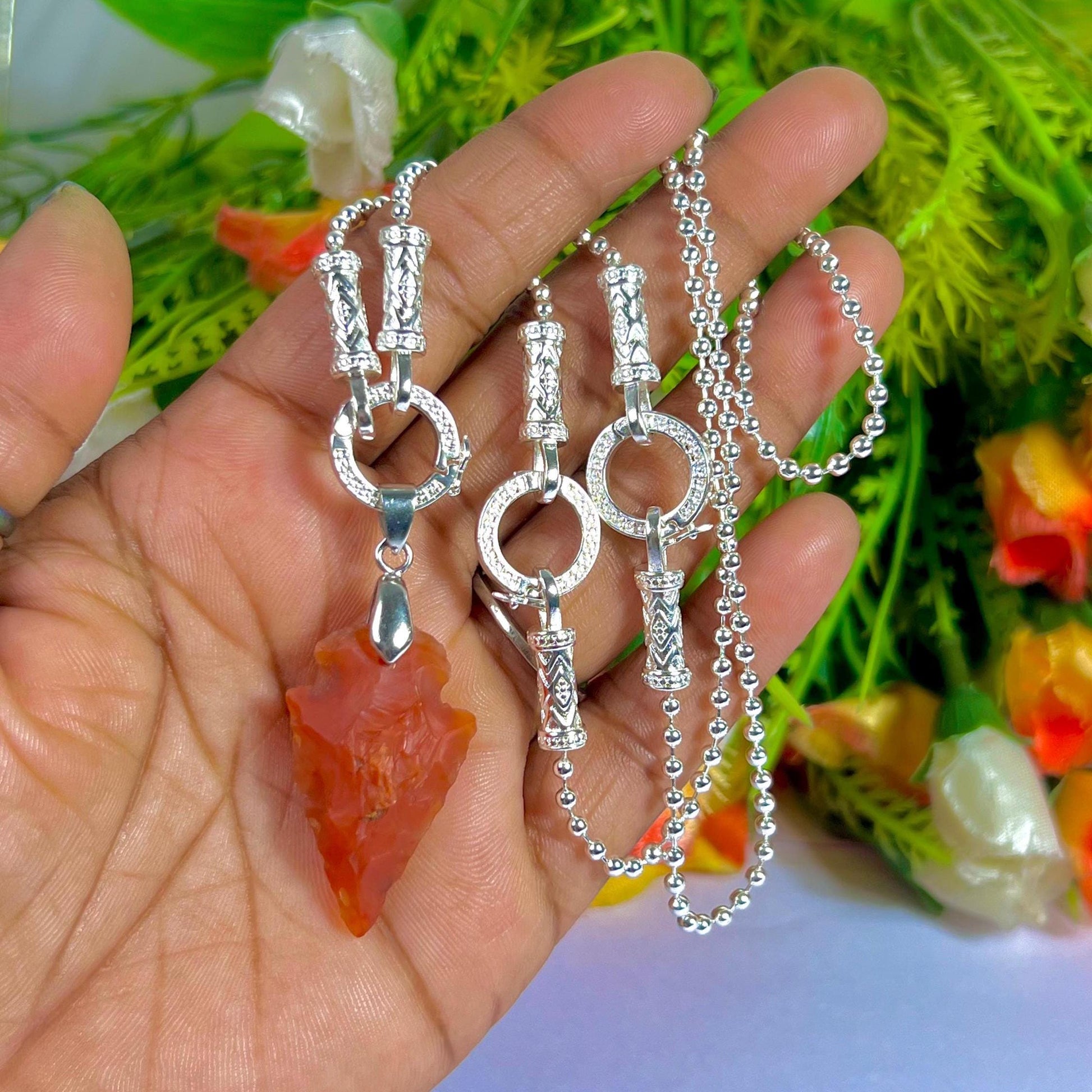 Carnelian Stone Crystal Arrowhead Necklace for Women Silver Chain Necklace, Crystal Jewelry, Mothers Day Gift (Free Velvet Pouch)