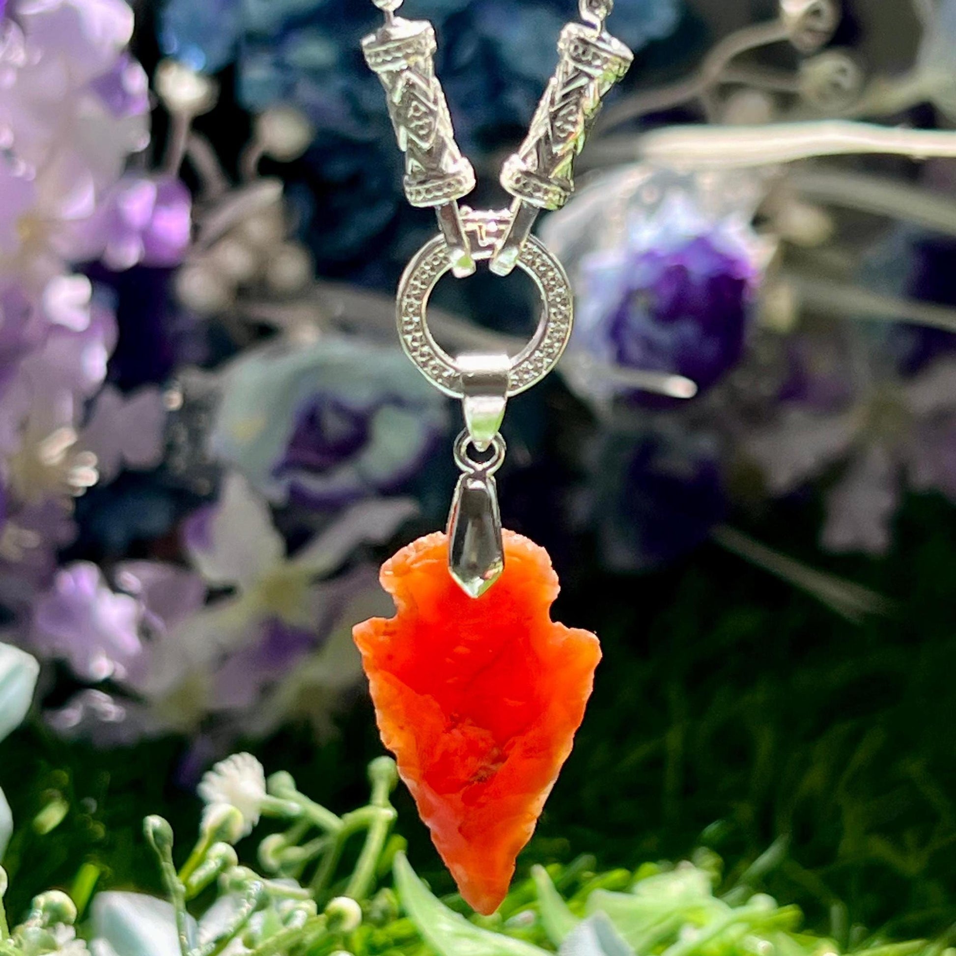 Carnelian Stone Crystal Arrowhead Necklace for Women Silver Chain Necklace, Crystal Jewelry, Mothers Day Gift (Free Velvet Pouch)