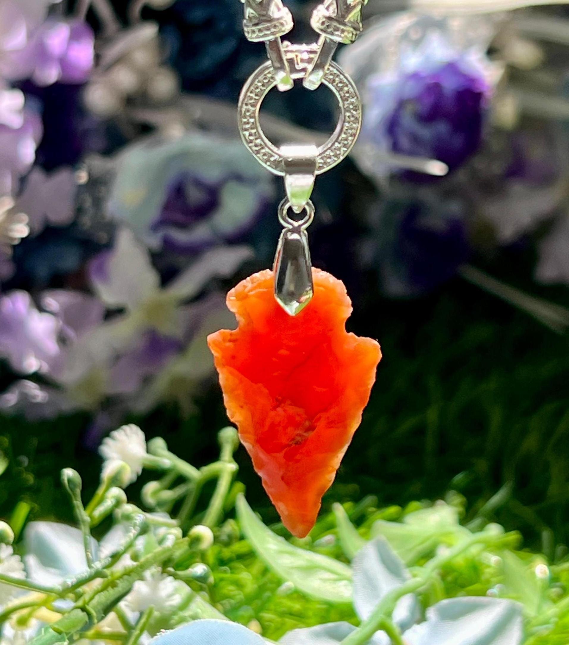 Carnelian Stone Crystal Arrowhead Necklace for Women Silver Chain Necklace, Crystal Jewelry, Mothers Day Gift (Free Velvet Pouch)