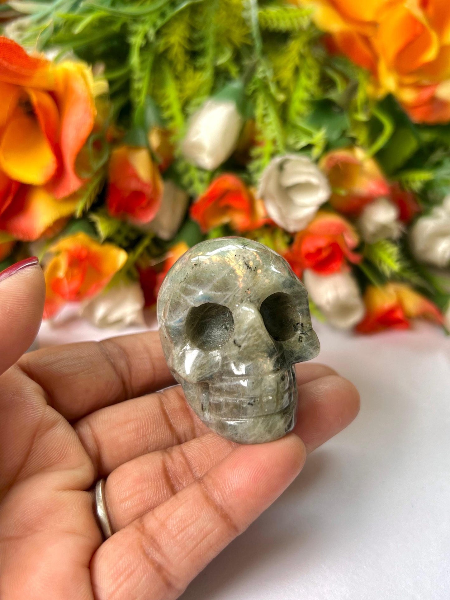 Labradorite Crystal Stone Skull 2 Inch Feng Shui Vastu , Home & Office Décor, Housewarming Gift
