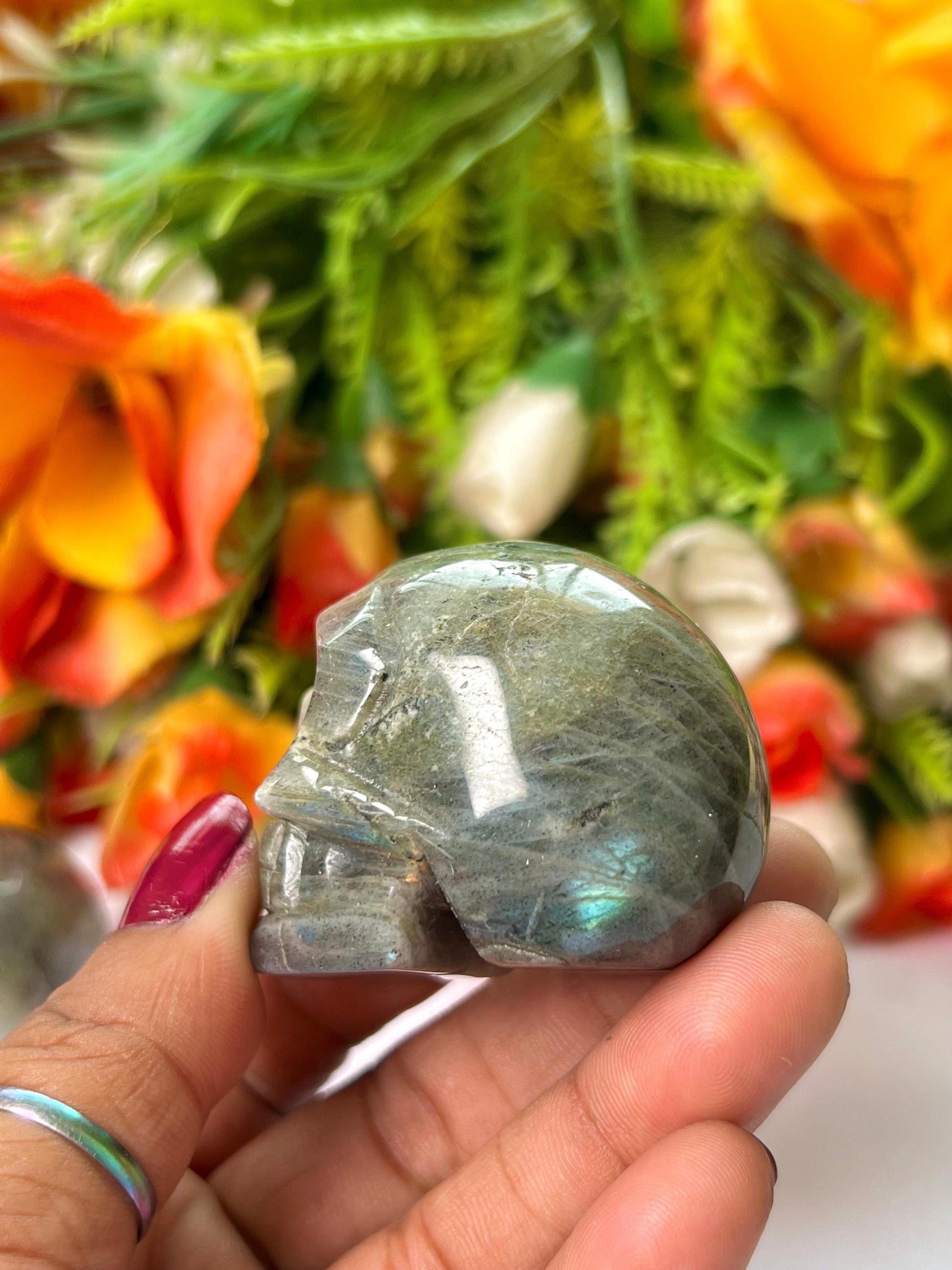 Labradorite Crystal Stone Skull 2 Inch Feng Shui Vastu , Home & Office Décor, Housewarming Gift