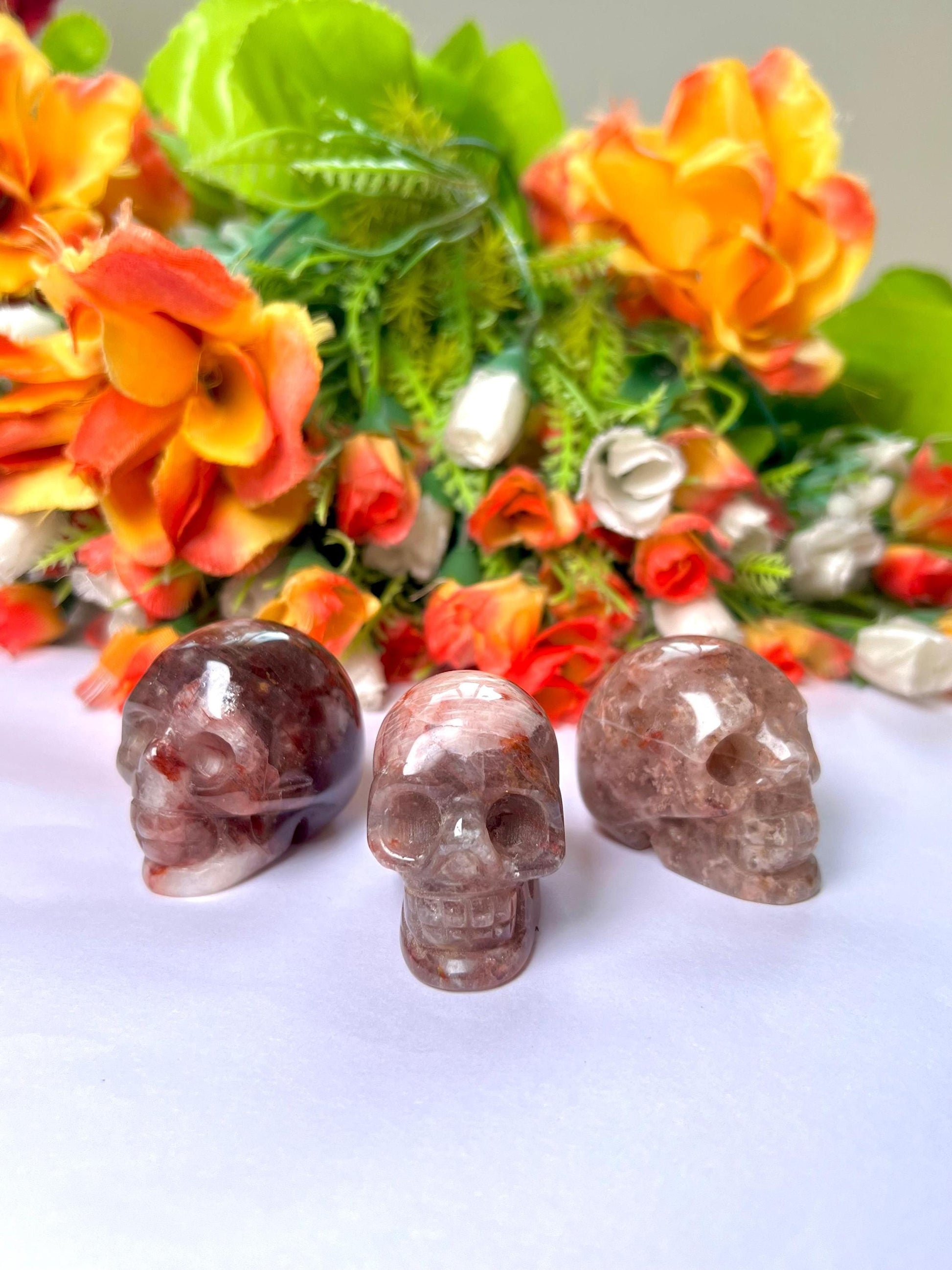 Red Flower Agate Crystal Stone Skull 2 Inch Feng Shui Vastu , Home & Office Décor, Housewarming Gift