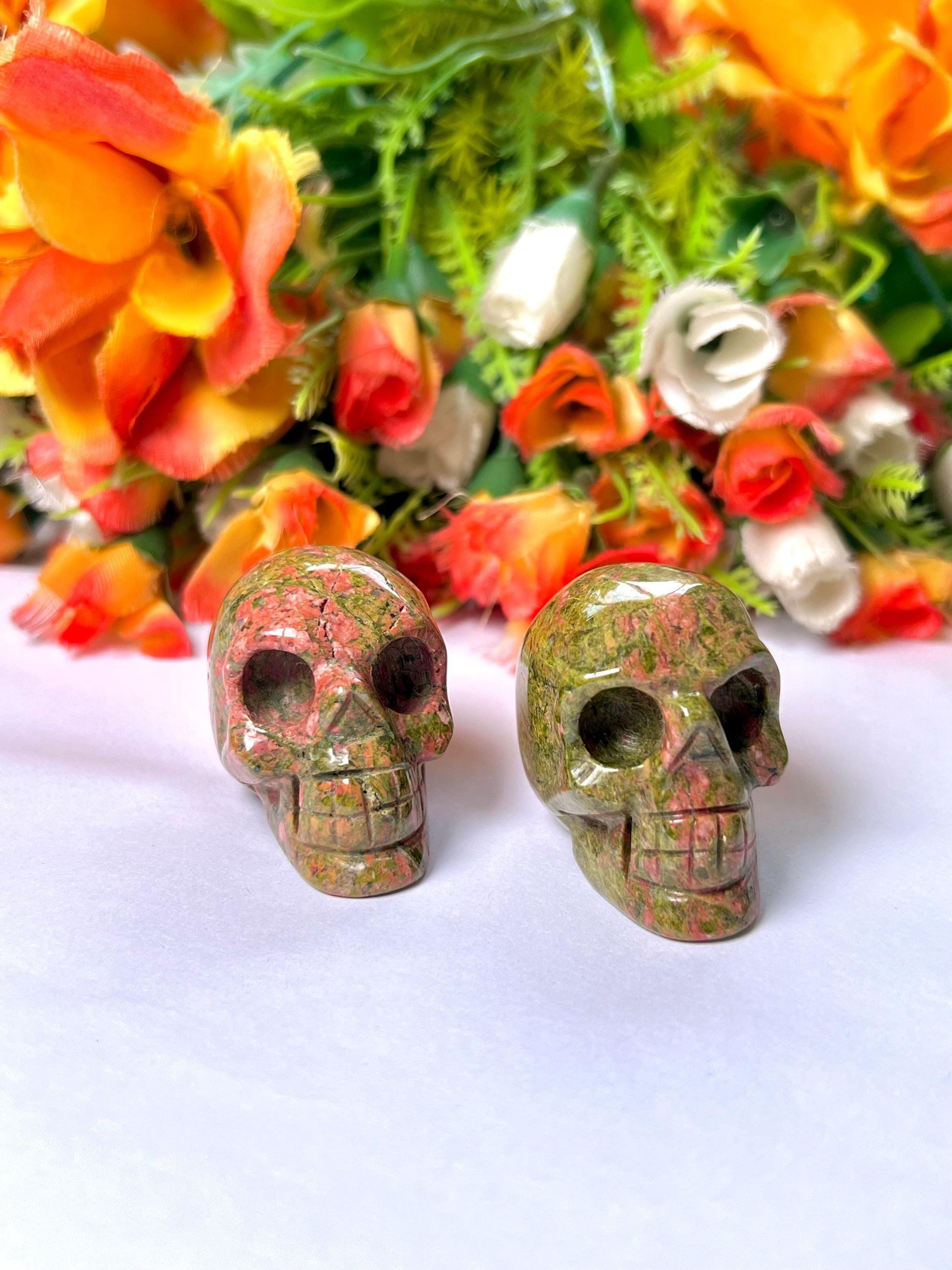 Unakite Crystal Stone Skull 2 Inch Feng Shui Vastu , Home & Office Décor, Housewarming Gift