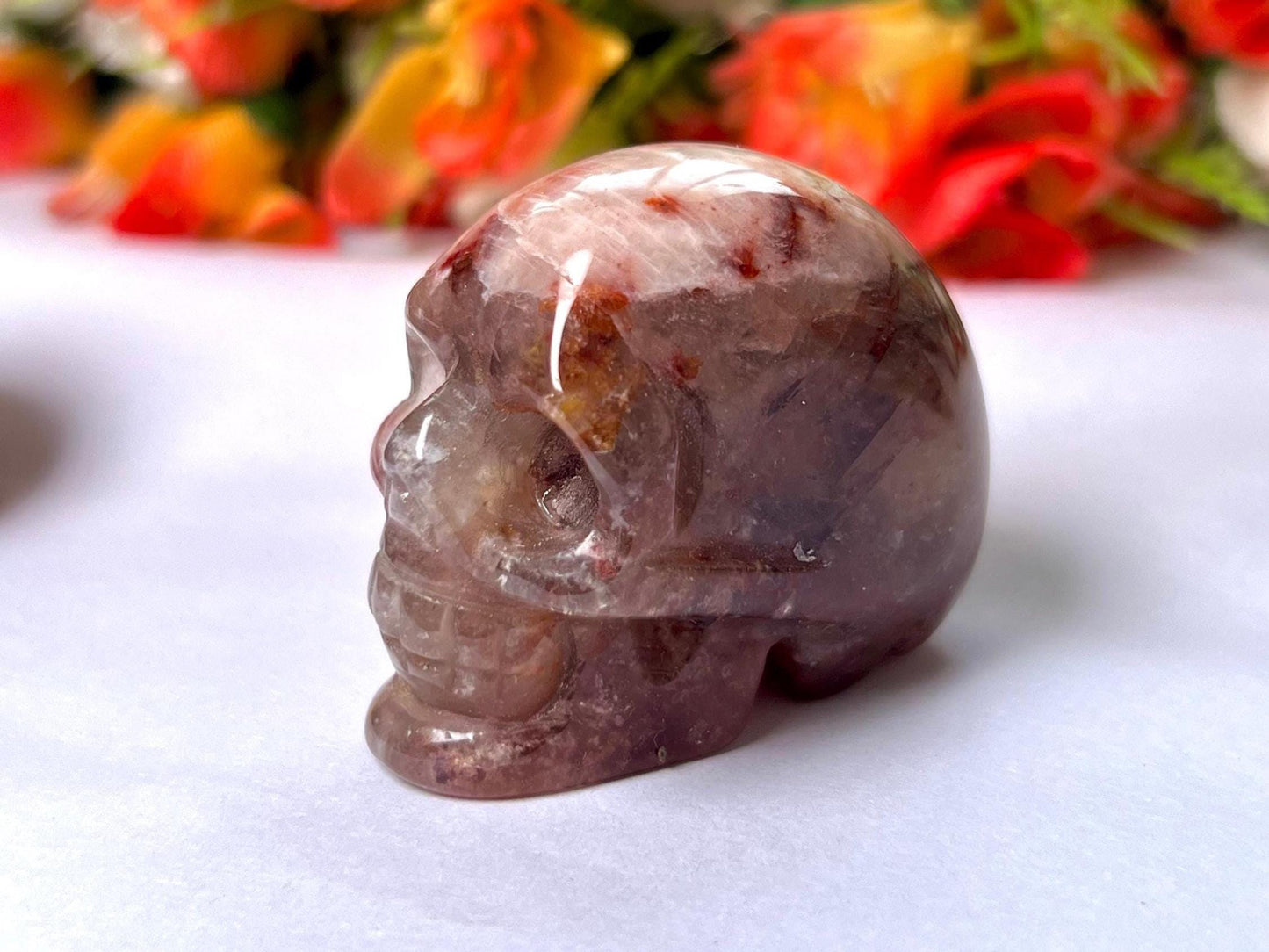 Red Flower Agate Crystal Stone Skull 2 Inch Feng Shui Vastu , Home & Office Décor, Housewarming Gift
