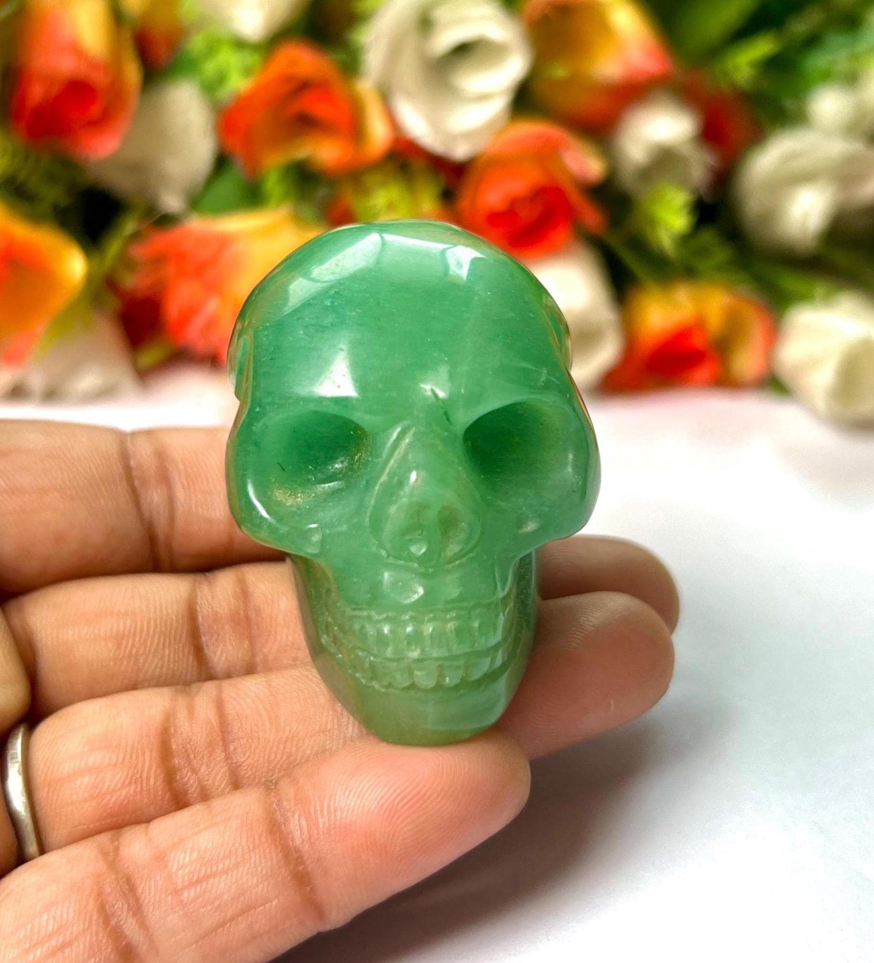 Green Jade Crystal Stone Skull 2 Inch Feng Shui Vastu , Home & Office Décor, Housewarming Gift