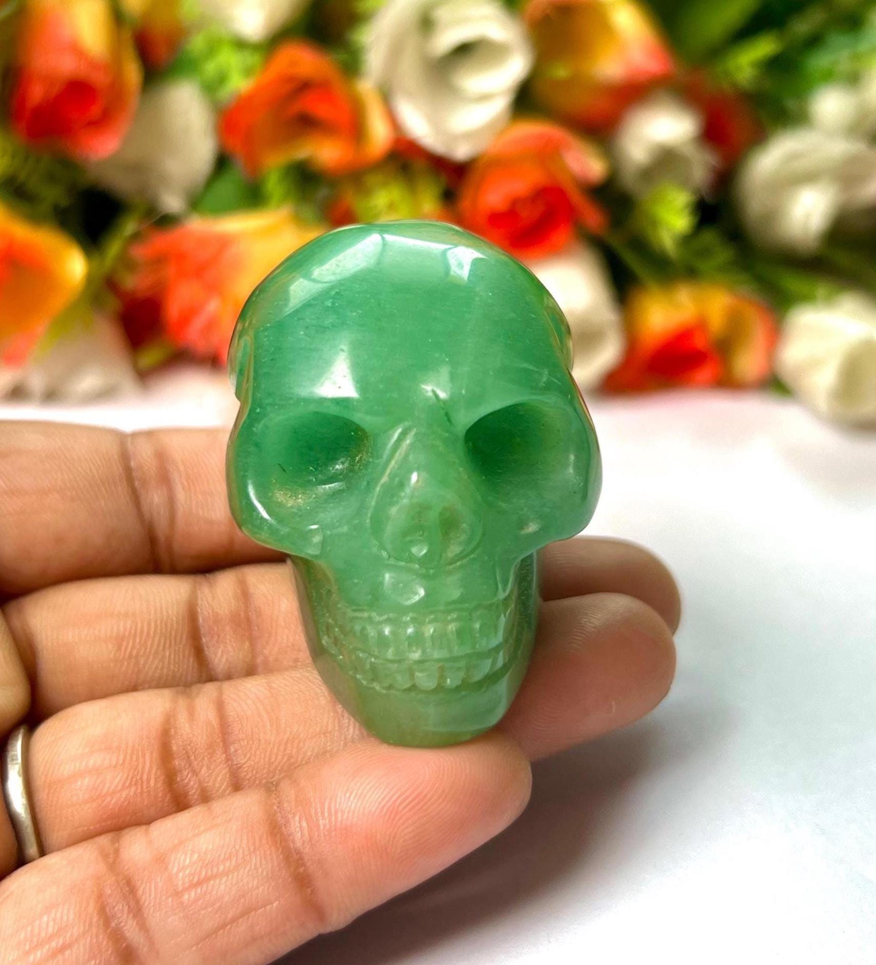 Green Jade Crystal Stone Skull 2 Inch Feng Shui Vastu , Home & Office Décor, Housewarming Gift